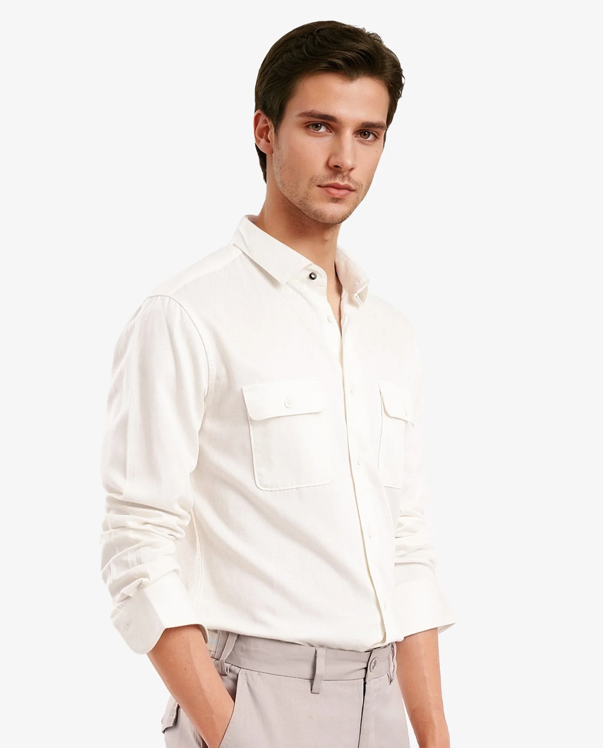 Rare Rabbit Men's Lyton 2 Off White Cotton Plain Regular Fit Full Sleeve Collared Shirt - Image 8