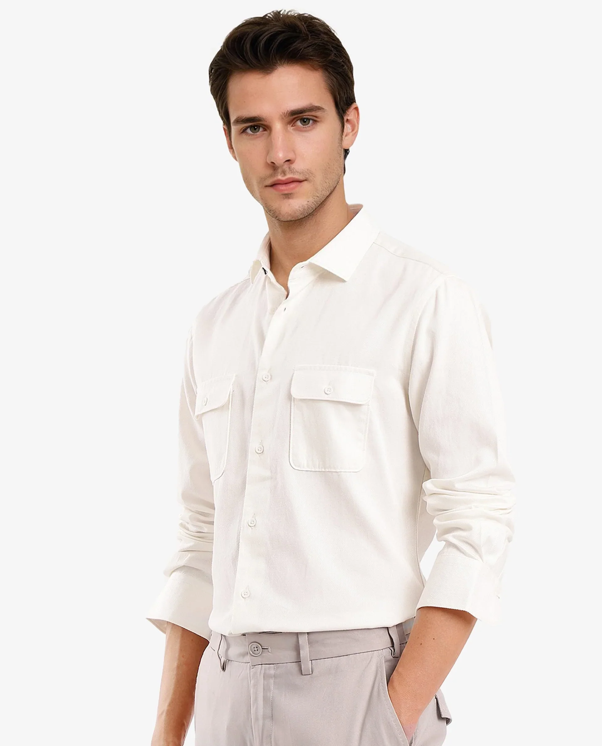 Rare Rabbit Men's Lyton 2 Off White Cotton Plain Regular Fit Full Sleeve Collared Shirt - Image 9