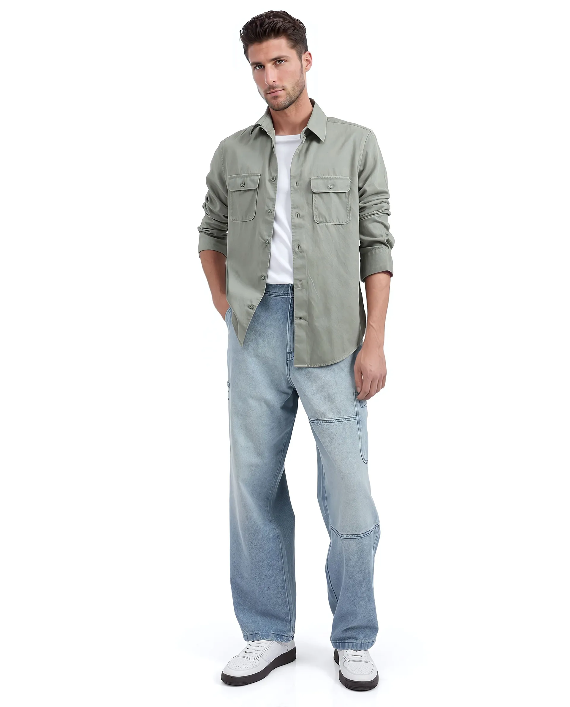 Rare Rabbit Men's Lyton-25 Dusky Green Cotton Blend Plain Regular Fit Full Sleeve Collared Shirt - Image 2