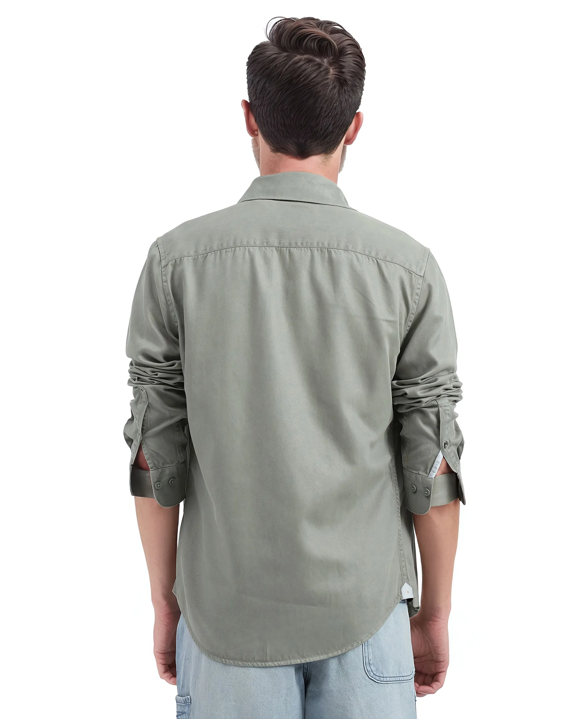 Rare Rabbit Men's Lyton-25 Dusky Green Cotton Blend Plain Regular Fit Full Sleeve Collared Shirt - Image 4