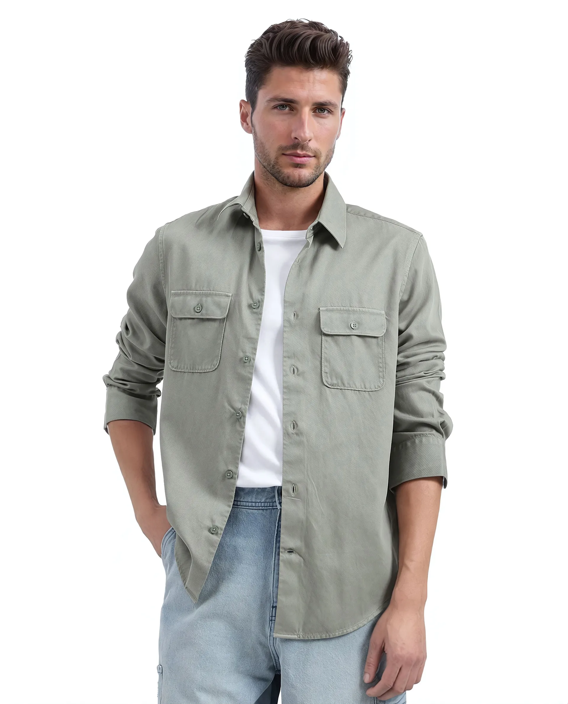 Rare Rabbit Men's Lyton-25 Dusky Green Cotton Blend Plain Regular Fit Full Sleeve Collared Shirt - Image 5