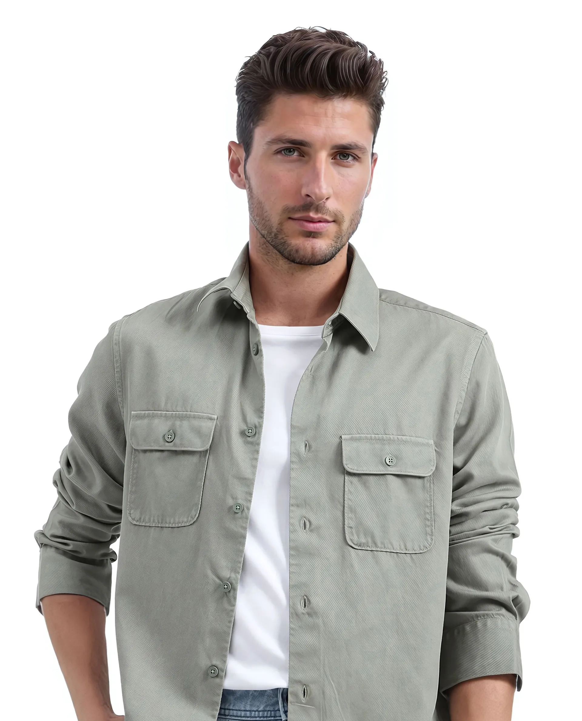 Rare Rabbit Men's Lyton-25 Dusky Green Cotton Blend Plain Regular Fit Full Sleeve Collared Shirt - Image 6