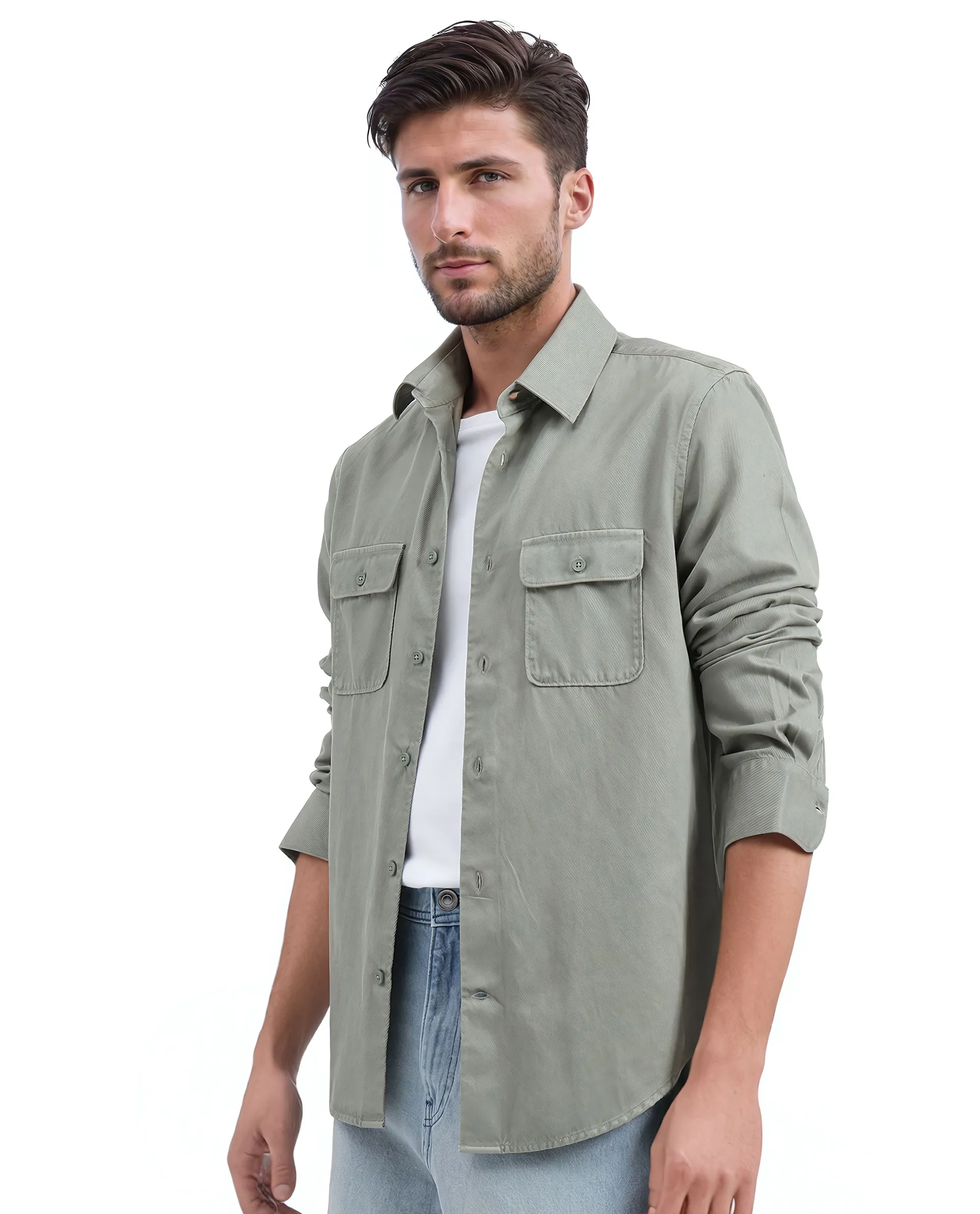 Rare Rabbit Men's Lyton-25 Dusky Green Cotton Blend Plain Regular Fit Full Sleeve Collared Shirt - Image 7