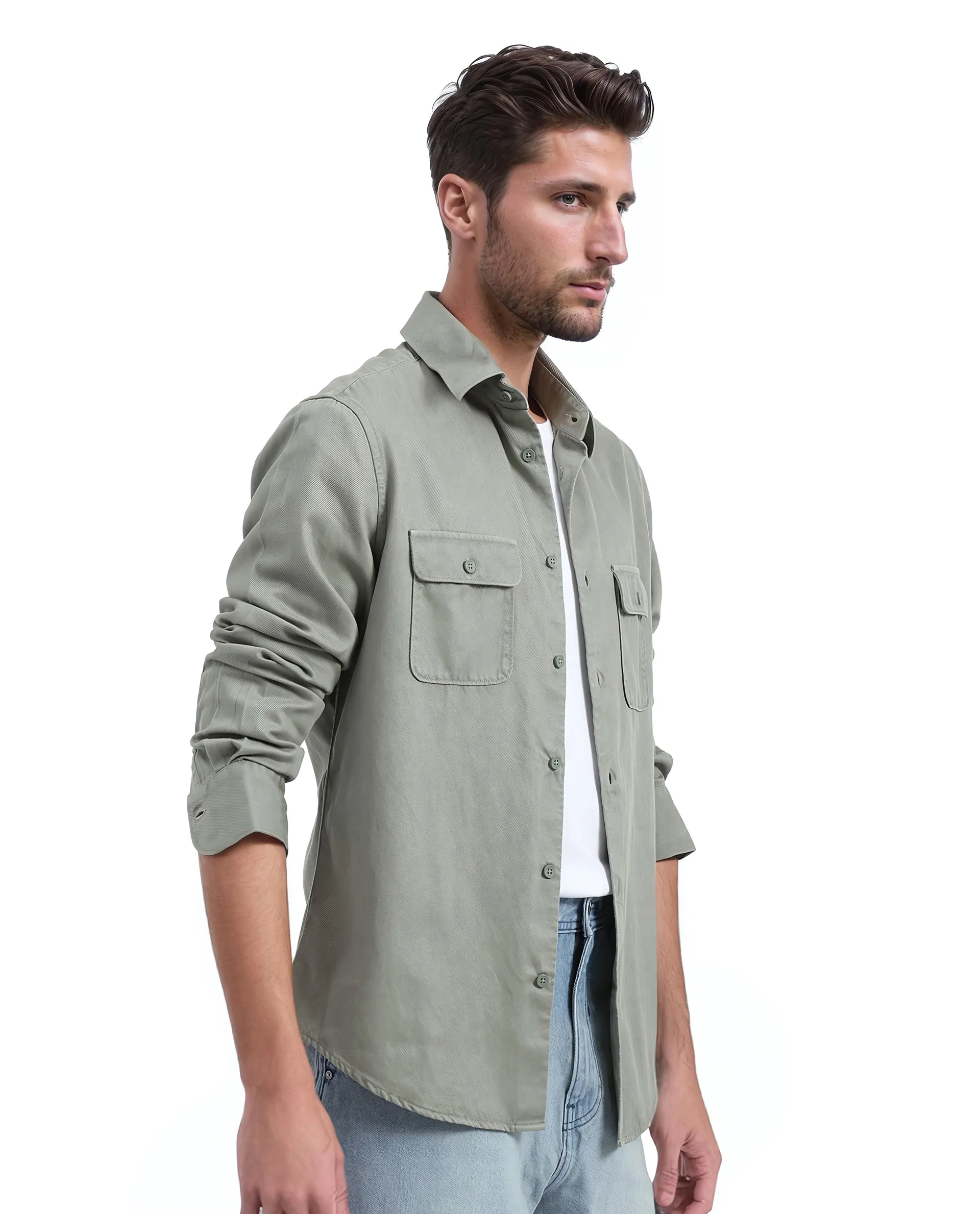 Rare Rabbit Men's Lyton-25 Dusky Green Cotton Blend Plain Regular Fit Full Sleeve Collared Shirt - Image 8