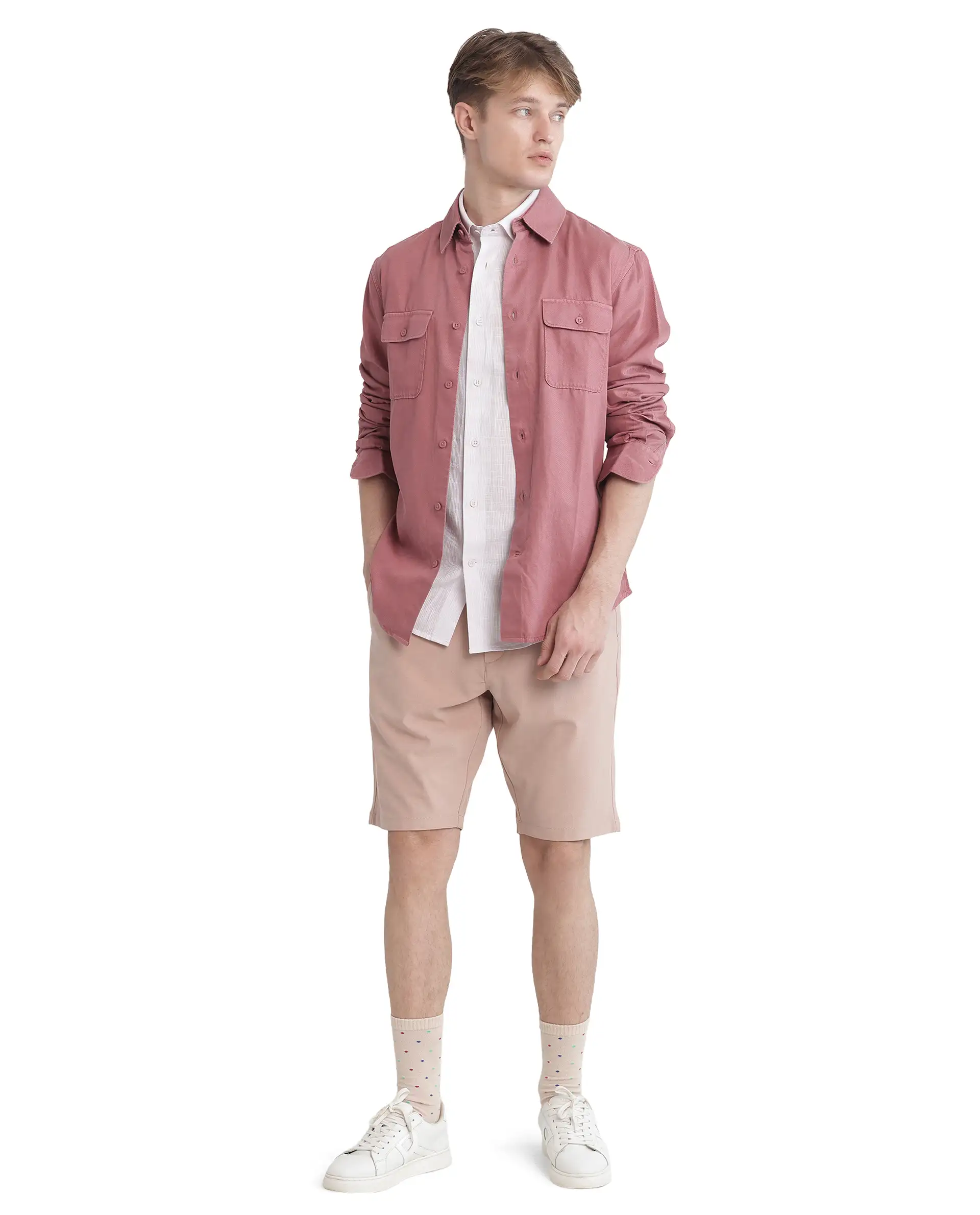 Rare Rabbit Men's Lyton-25 Dusky Pink Cotton Blend Plain Regular Fit Full Sleeve Collared Shirt - Image 2