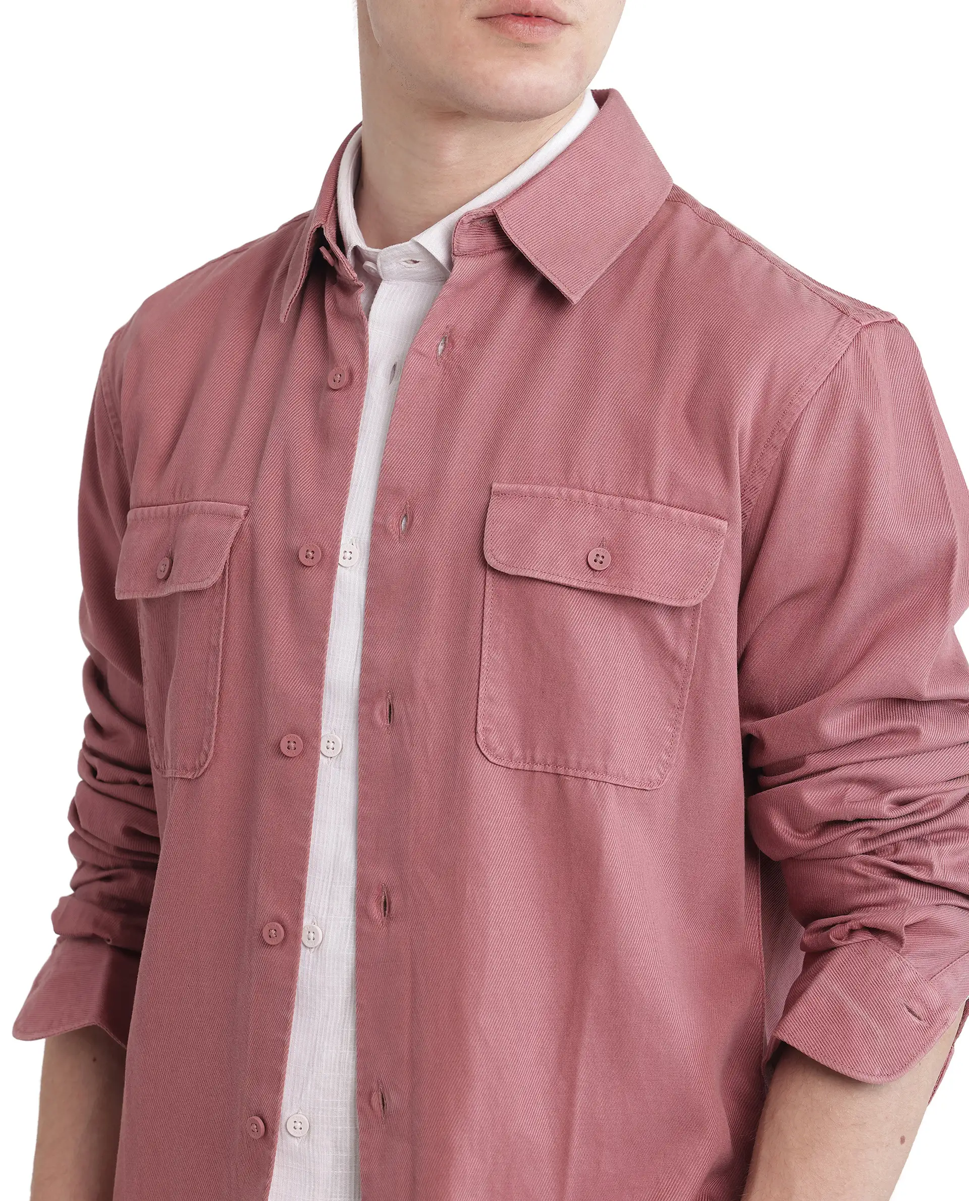 Rare Rabbit Men's Lyton-25 Dusky Pink Cotton Blend Plain Regular Fit Full Sleeve Collared Shirt - Image 3