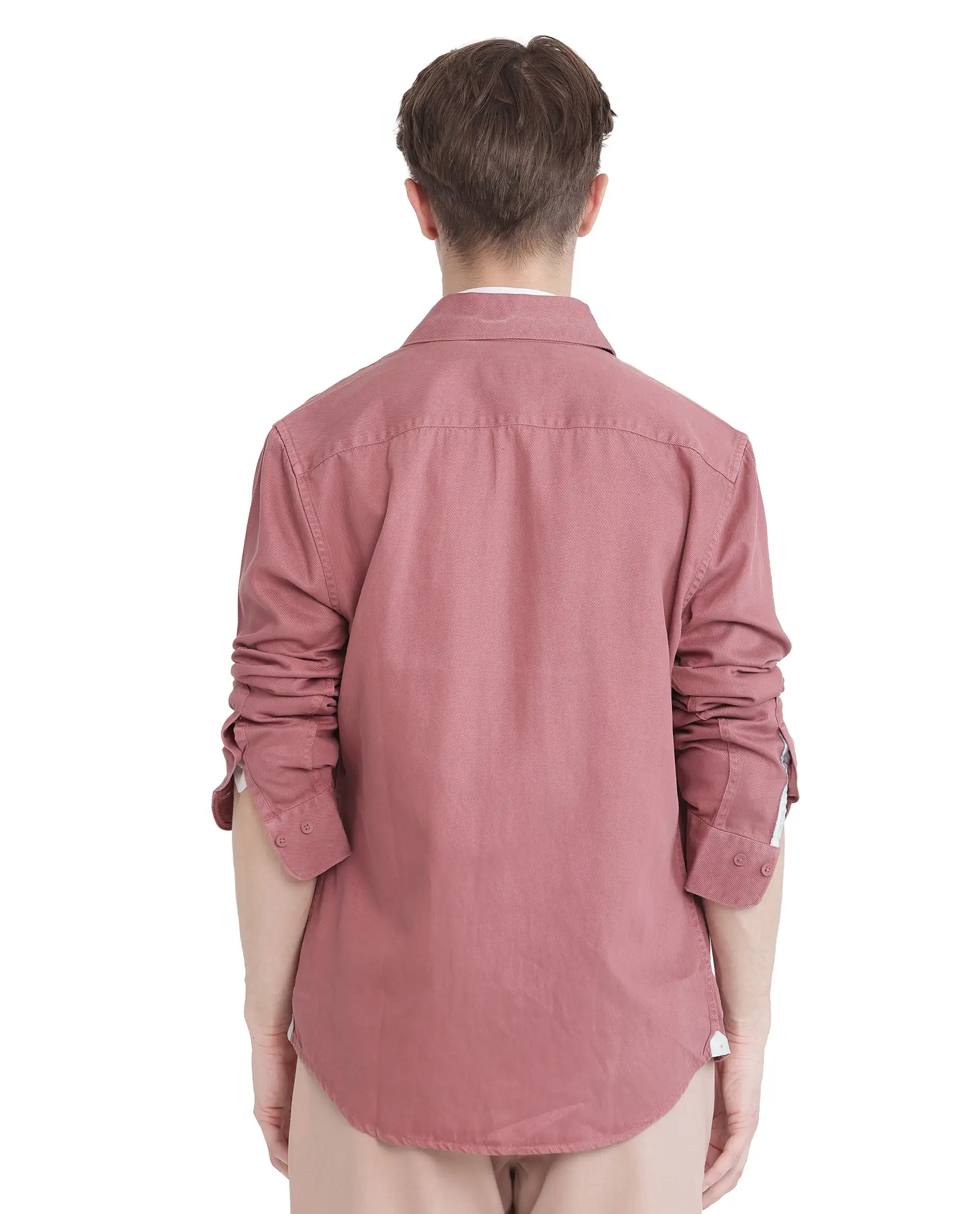 Rare Rabbit Men's Lyton-25 Dusky Pink Cotton Blend Plain Regular Fit Full Sleeve Collared Shirt - Image 4