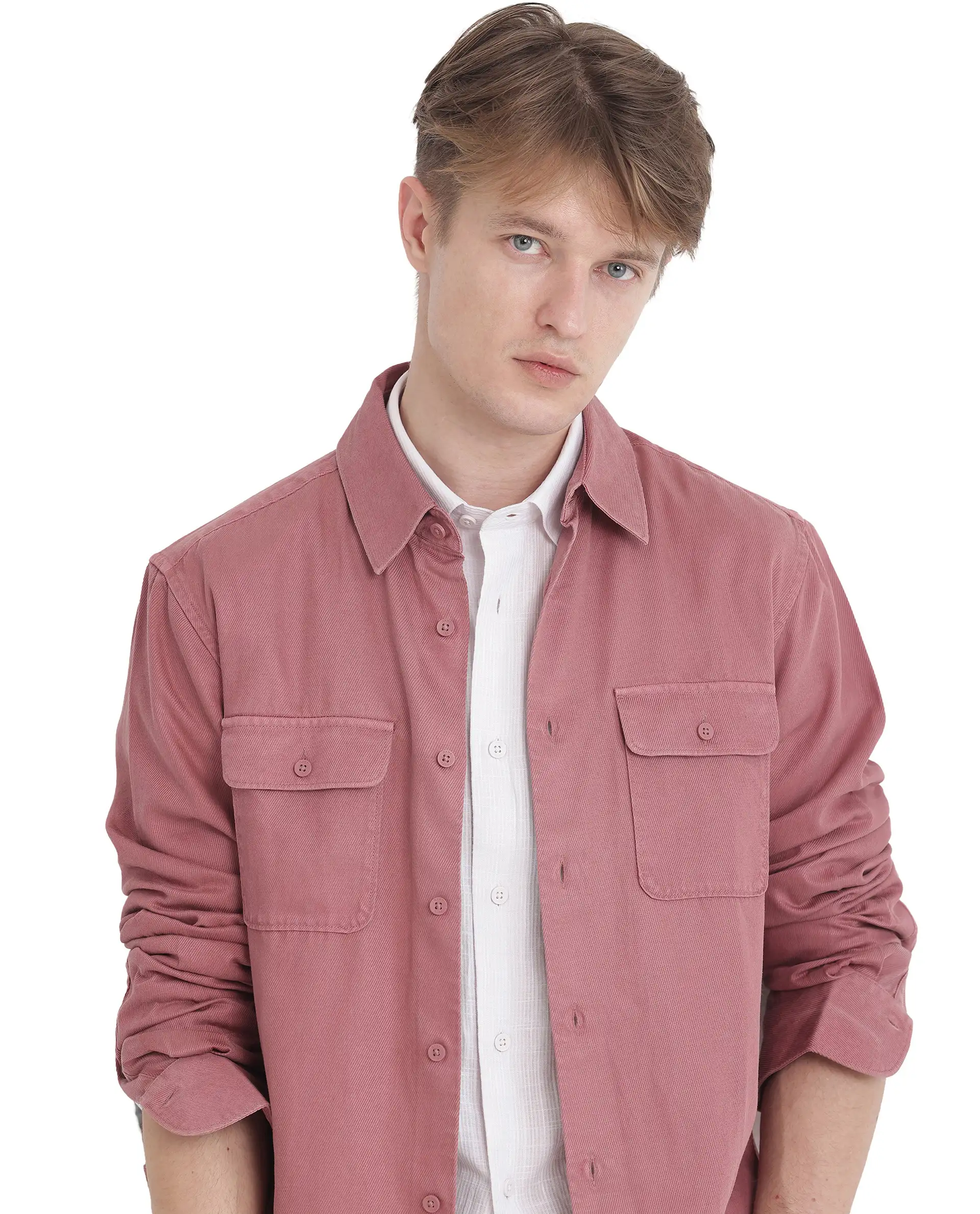 Rare Rabbit Men's Lyton-25 Dusky Pink Cotton Blend Plain Regular Fit Full Sleeve Collared Shirt - Image 8