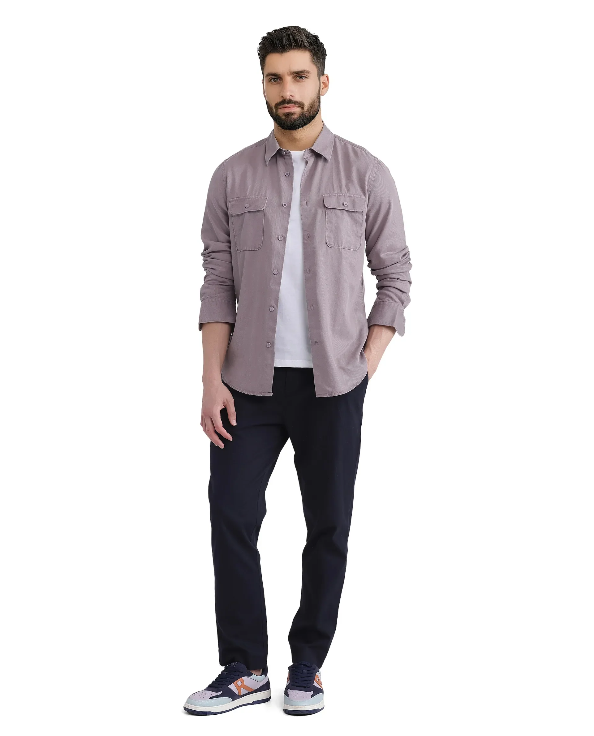 Rare Rabbit Men's Lyton-25 Dusky Purple Cotton Blend Plain Regular Fit Full Sleeve Collared Shirt - Image 2