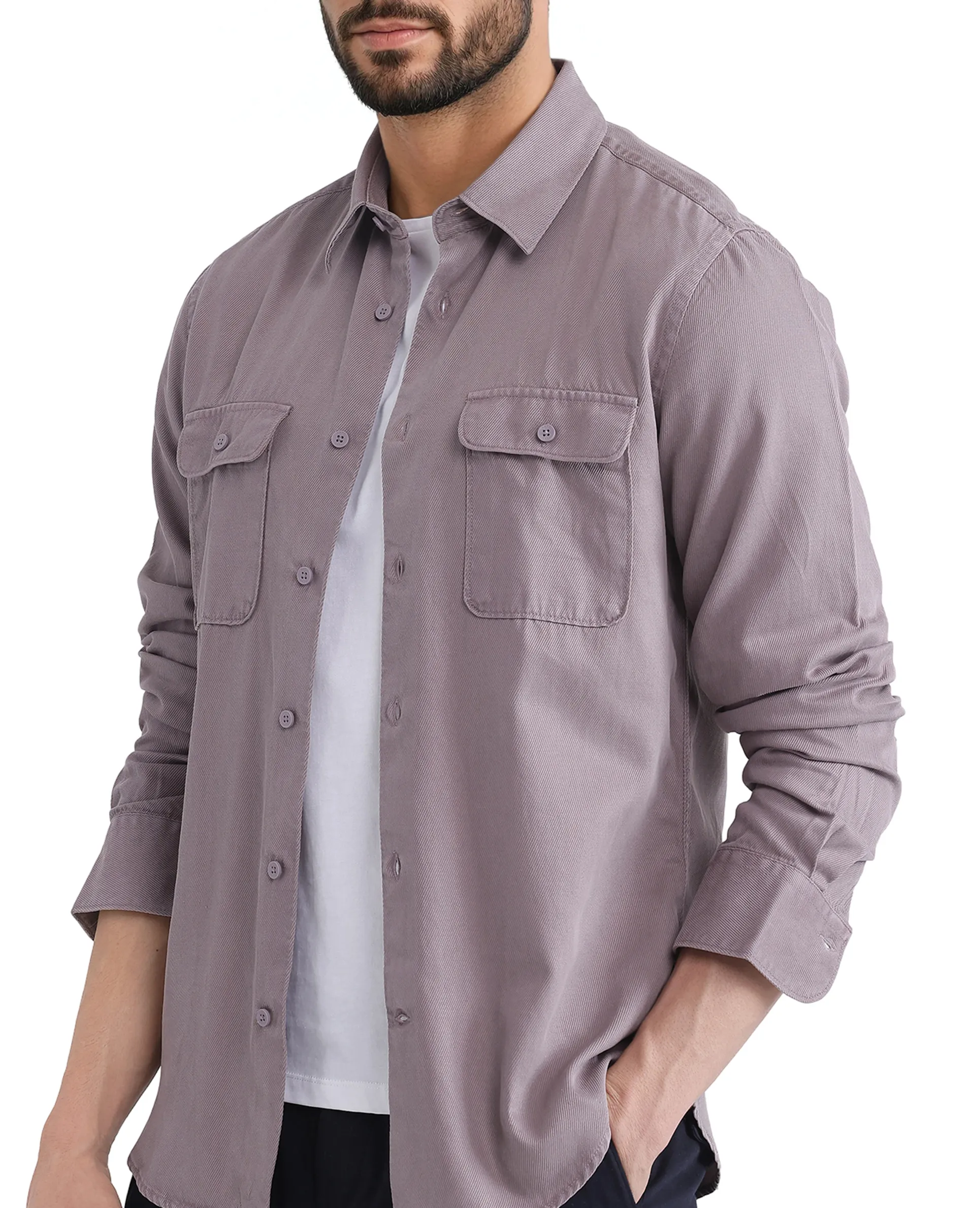 Rare Rabbit Men's Lyton-25 Dusky Purple Cotton Blend Plain Regular Fit Full Sleeve Collared Shirt - Image 3