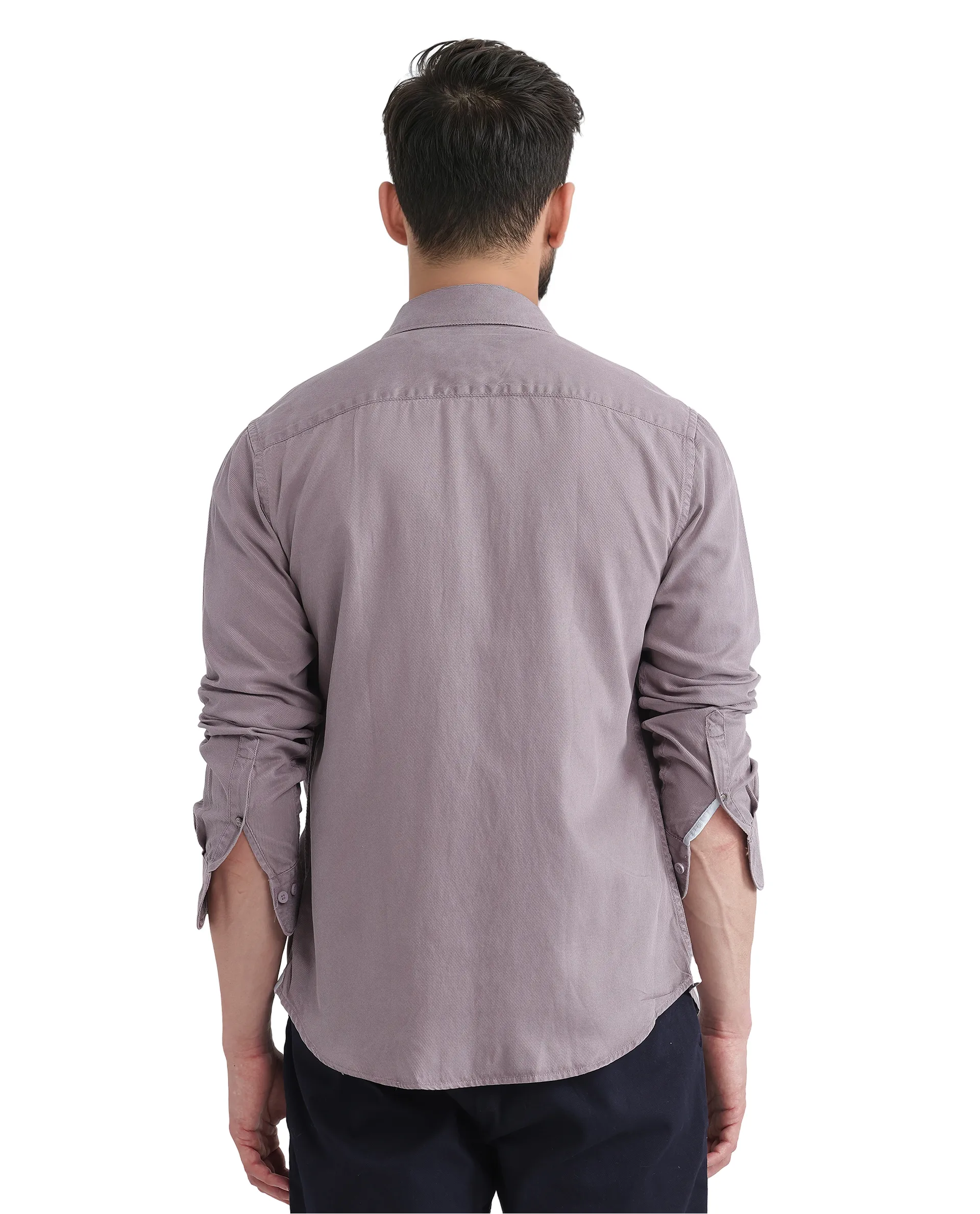 Rare Rabbit Men's Lyton-25 Dusky Purple Cotton Blend Plain Regular Fit Full Sleeve Collared Shirt - Image 4