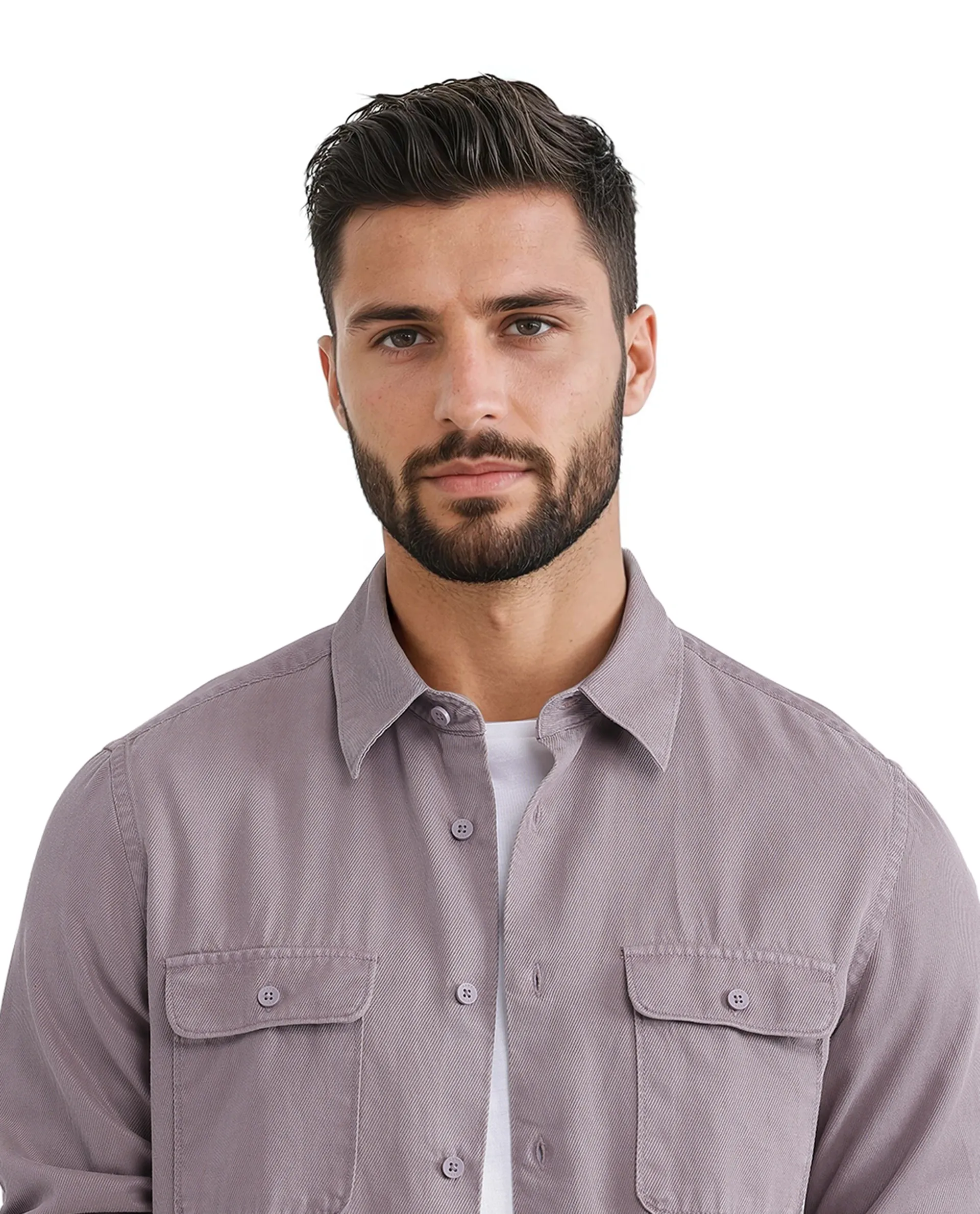 Rare Rabbit Men's Lyton-25 Dusky Purple Cotton Blend Plain Regular Fit Full Sleeve Collared Shirt - Image 5