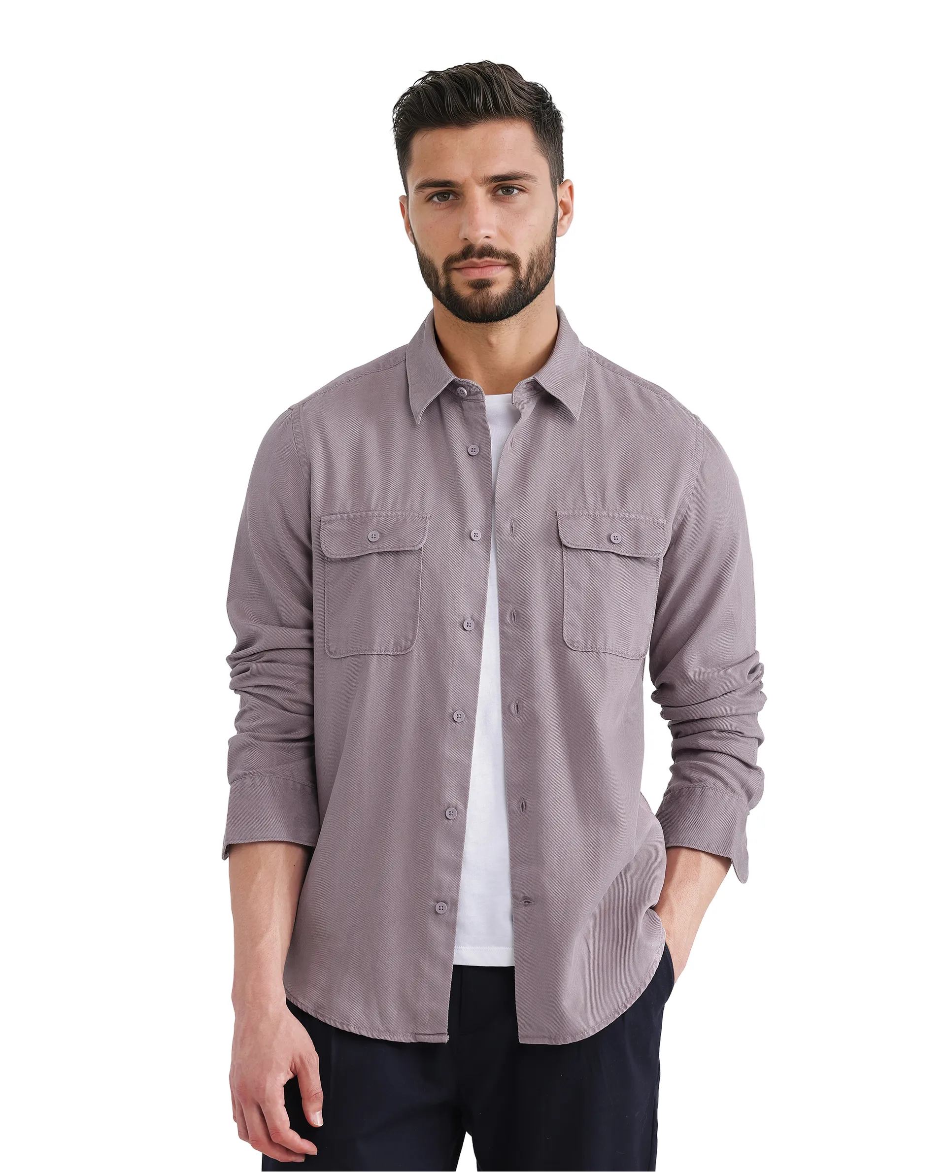 Rare Rabbit Men's Lyton-25 Dusky Purple Cotton Blend Plain Regular Fit Full Sleeve Collared Shirt - Image 6