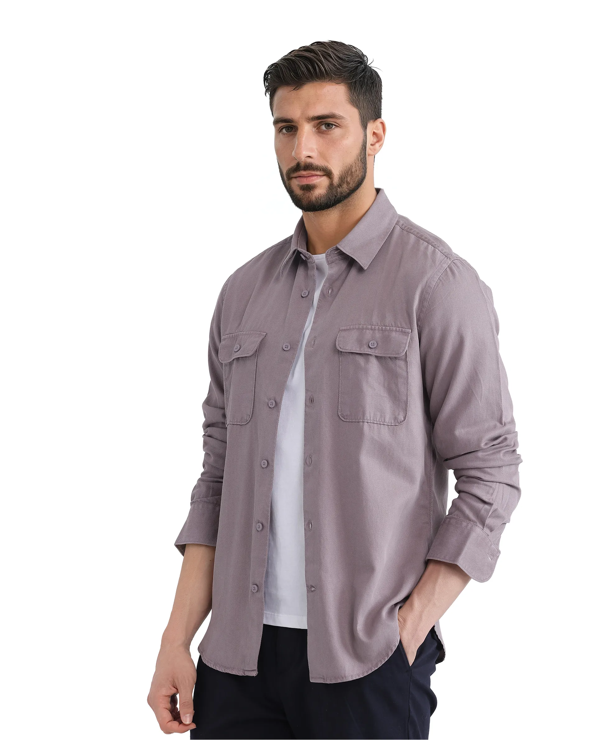 Rare Rabbit Men's Lyton-25 Dusky Purple Cotton Blend Plain Regular Fit Full Sleeve Collared Shirt - Image 7