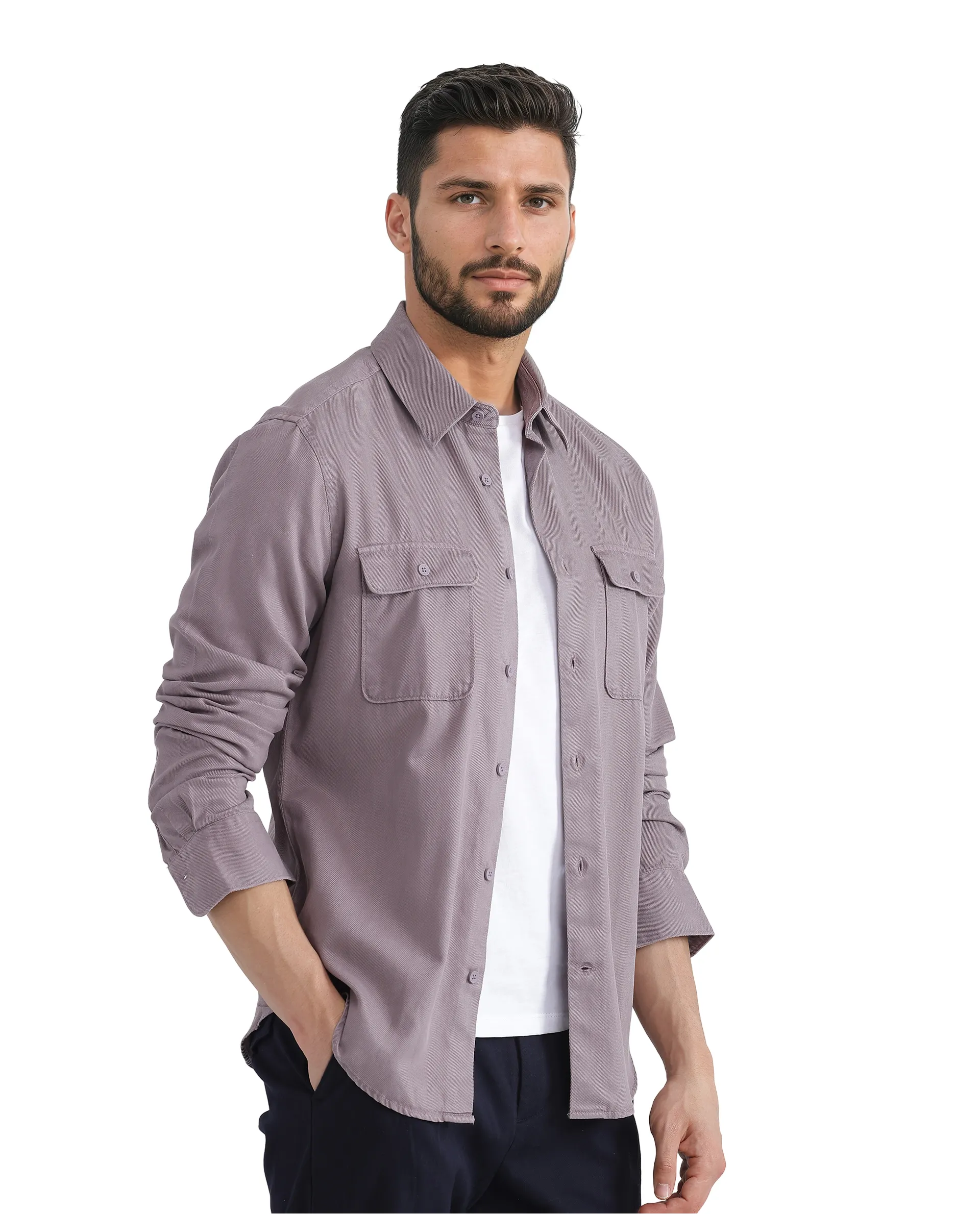 Rare Rabbit Men's Lyton-25 Dusky Purple Cotton Blend Plain Regular Fit Full Sleeve Collared Shirt - Image 8