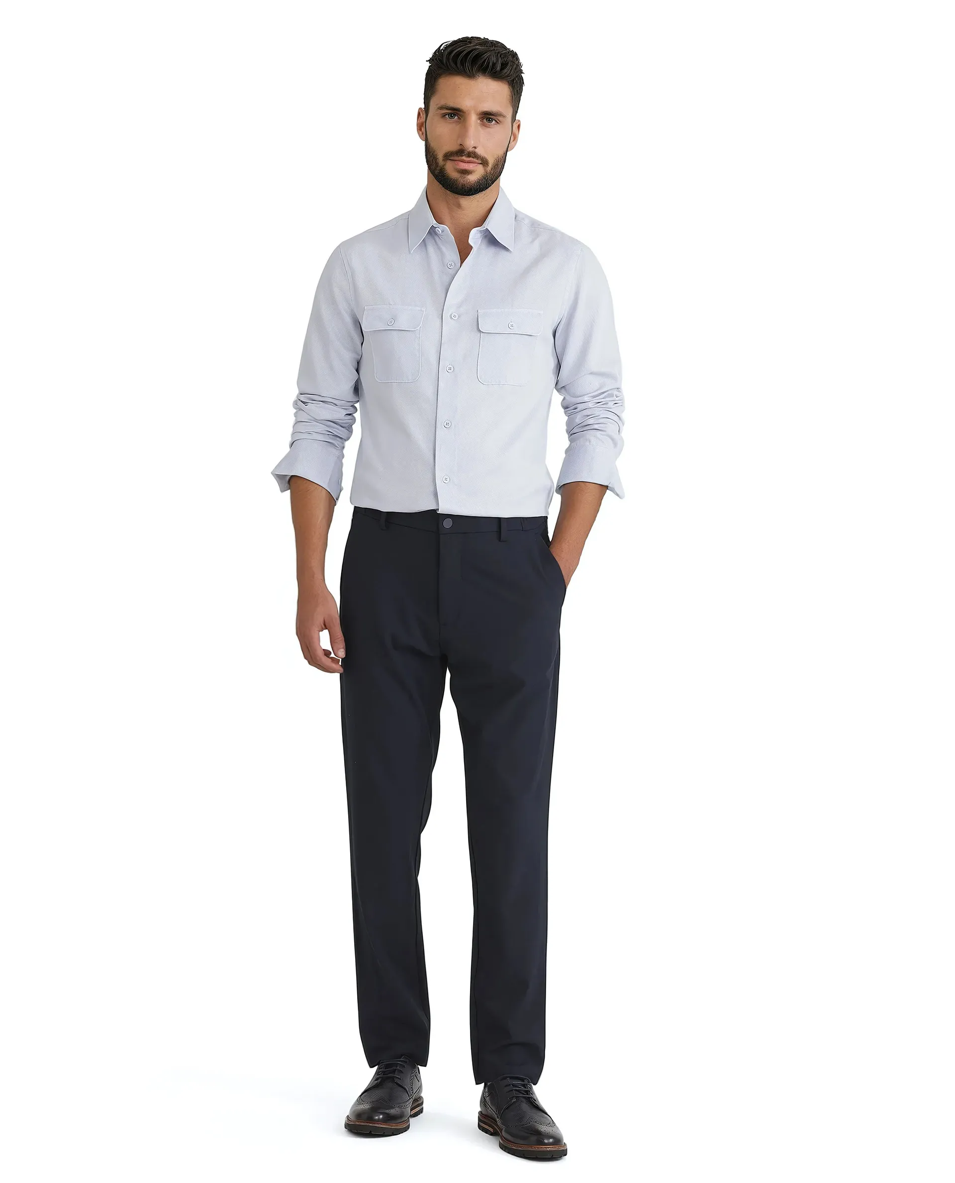 Rare Rabbit Men's Lyton 25 - Pastel Blue Cotton Blend Plain Regular Fit Full Sleeve Collared Shirt - Image 3