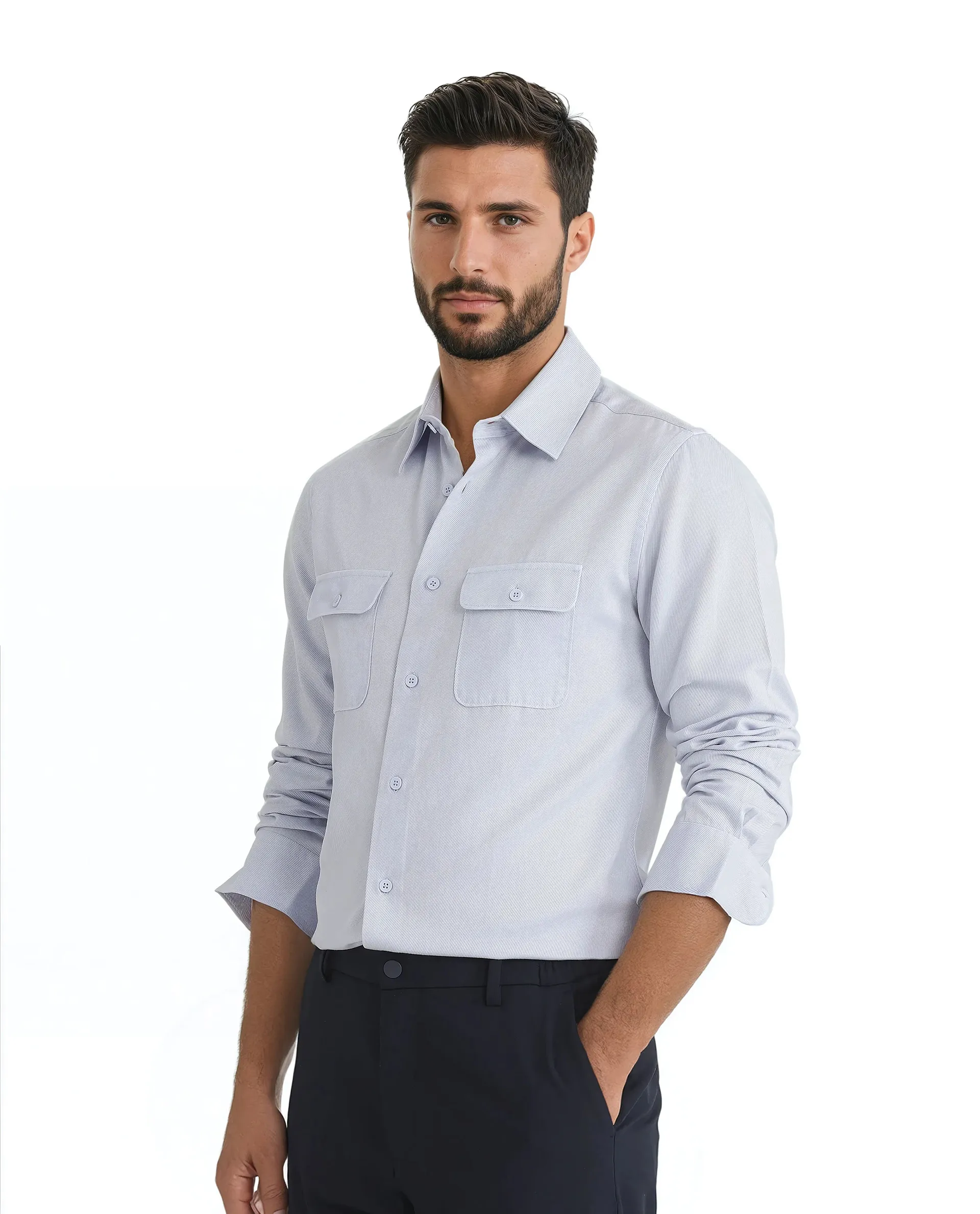 Rare Rabbit Men's Lyton 25 - Pastel Blue Cotton Blend Plain Regular Fit Full Sleeve Collared Shirt - Image 4