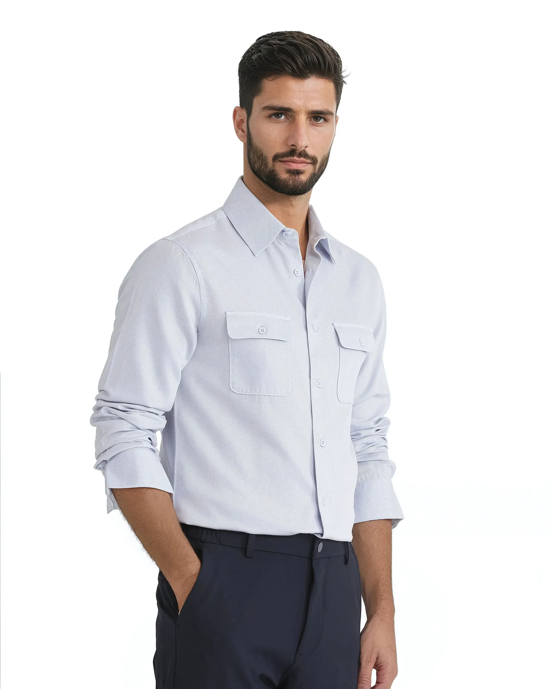 Rare Rabbit Men's Lyton 25 - Pastel Blue Cotton Blend Plain Regular Fit Full Sleeve Collared Shirt - Image 5