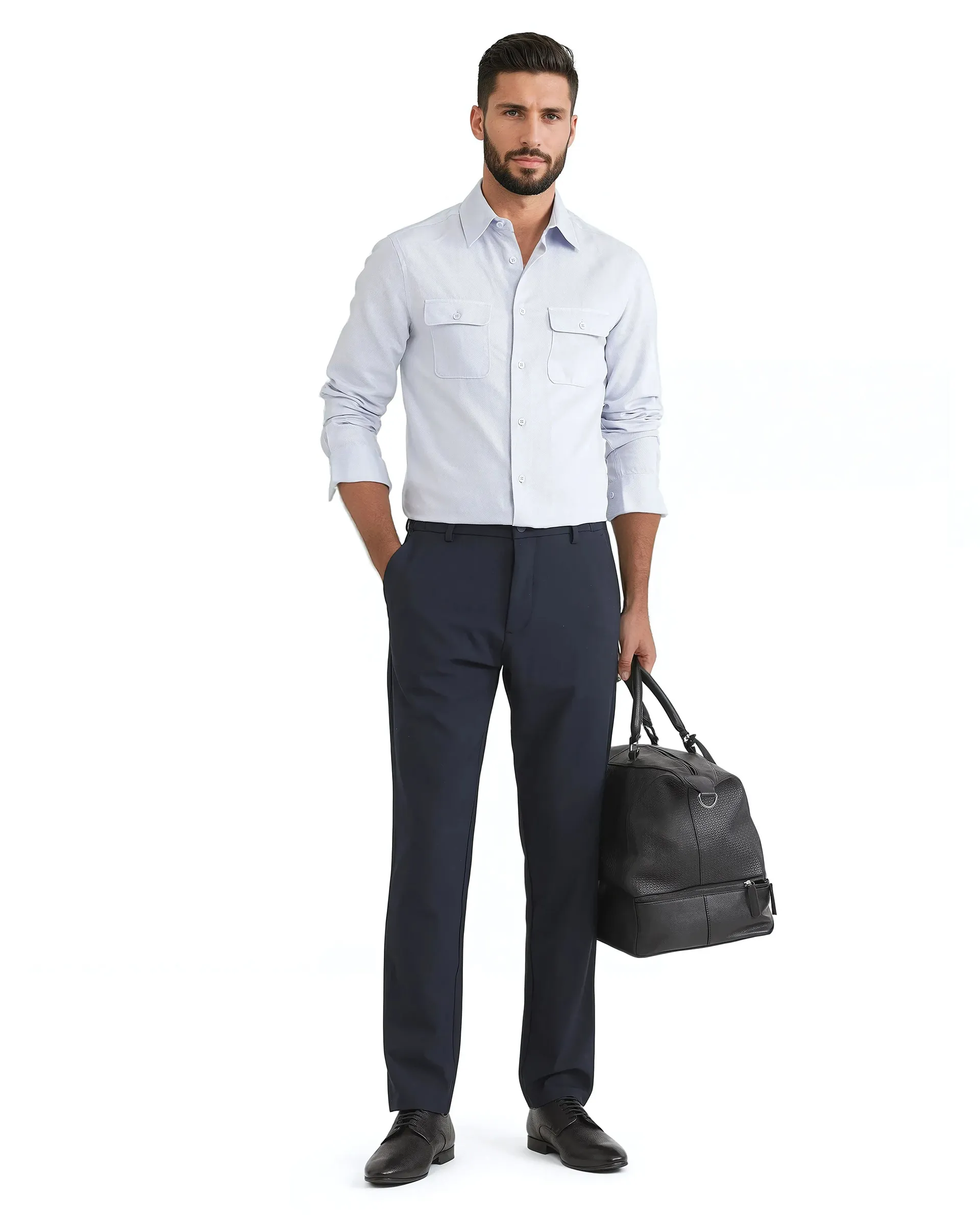 Rare Rabbit Men's Lyton 25 - Pastel Blue Cotton Blend Plain Regular Fit Full Sleeve Collared Shirt - Image 6