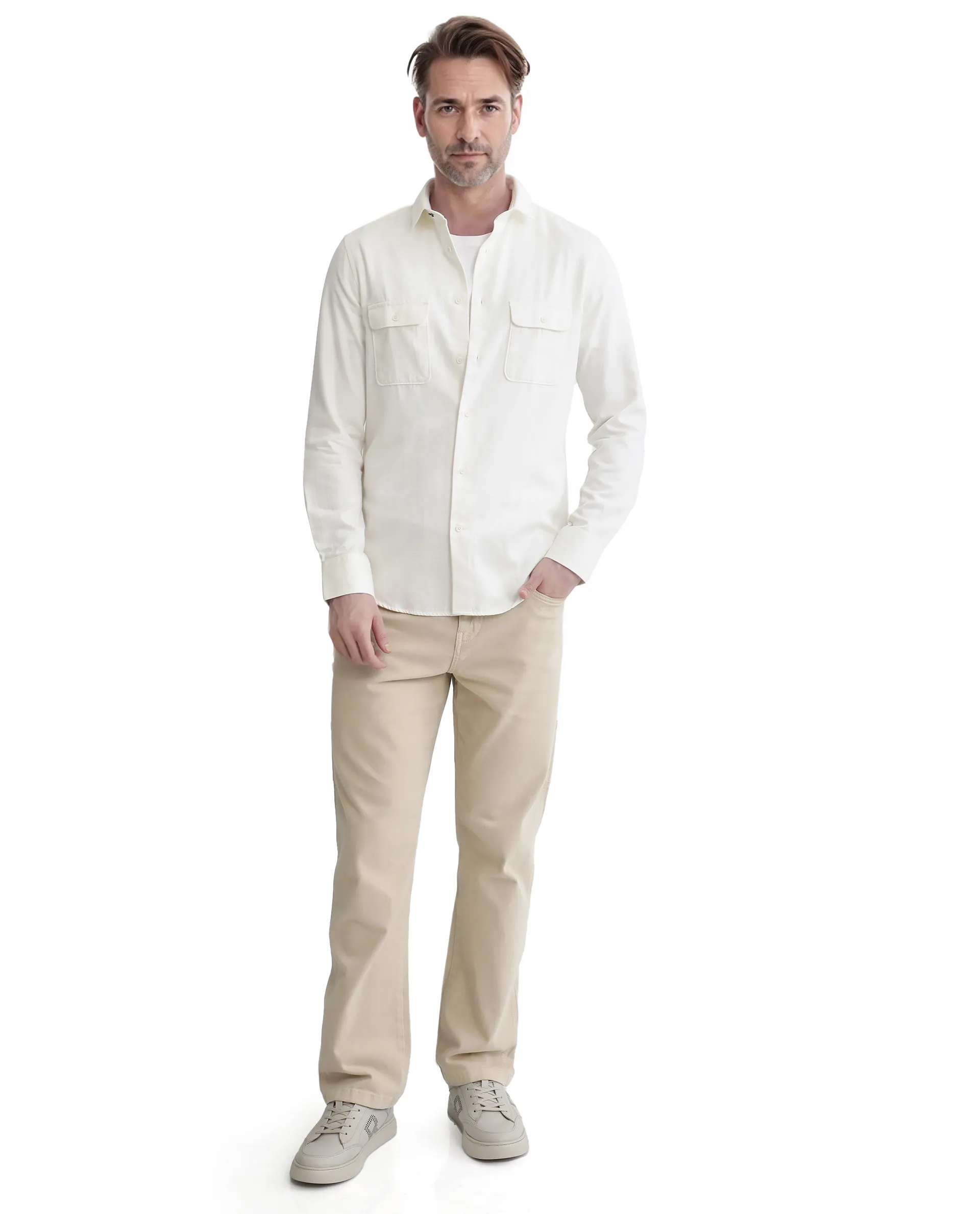 Rare Rabbit Men's Lyton-2 Off White Cotton Plain Regular Fit Full Sleeve Collared Shirt - Image 2