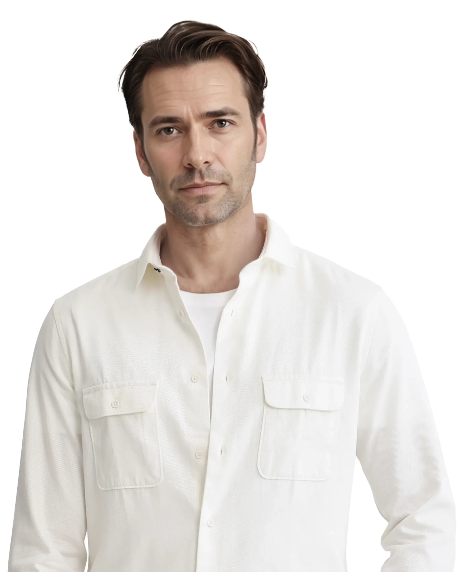 Rare Rabbit Men's Lyton-2 Off White Cotton Plain Regular Fit Full Sleeve Collared Shirt - Image 3