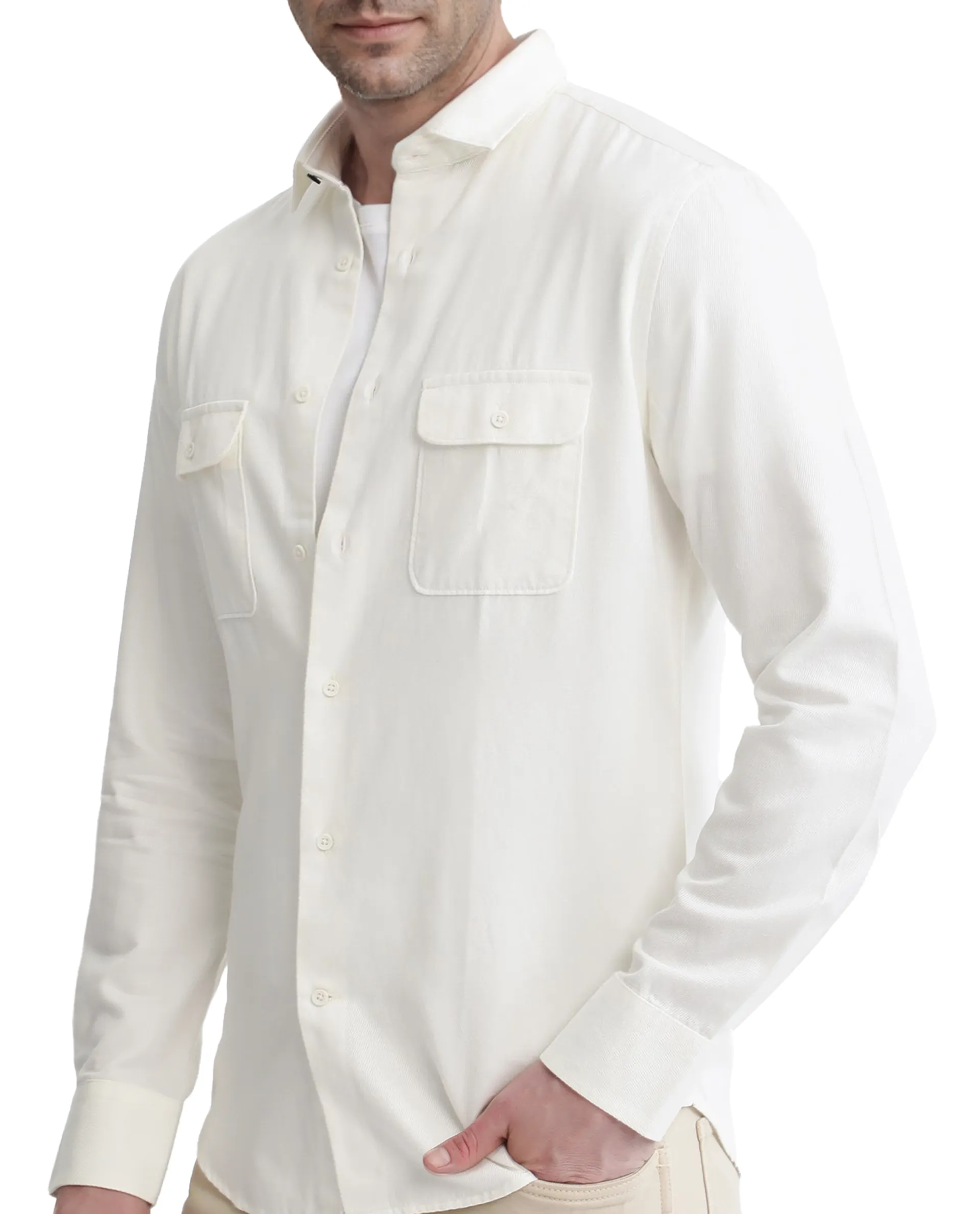 Rare Rabbit Men's Lyton-2 Off White Cotton Plain Regular Fit Full Sleeve Collared Shirt - Image 4