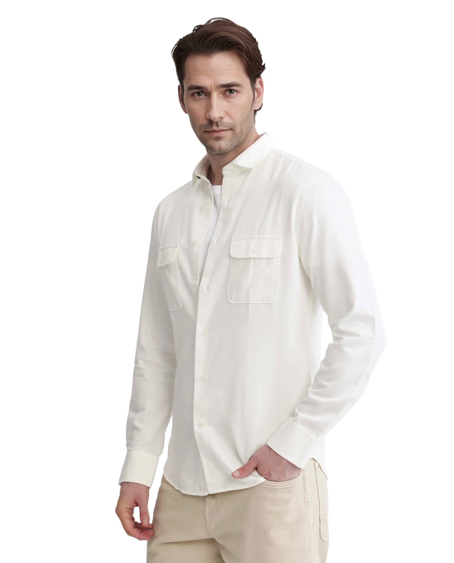 Rare Rabbit Men's Lyton-2 Off White Cotton Plain Regular Fit Full Sleeve Collared Shirt - Image 5