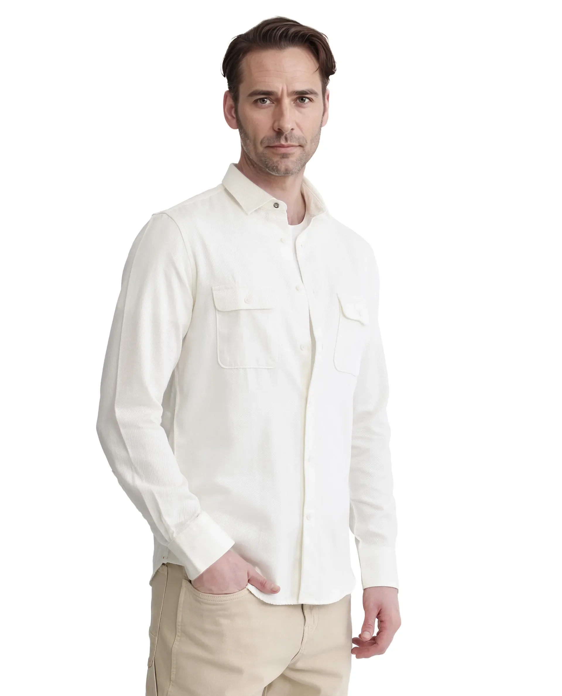 Rare Rabbit Men's Lyton-2 Off White Cotton Plain Regular Fit Full Sleeve Collared Shirt - Image 6