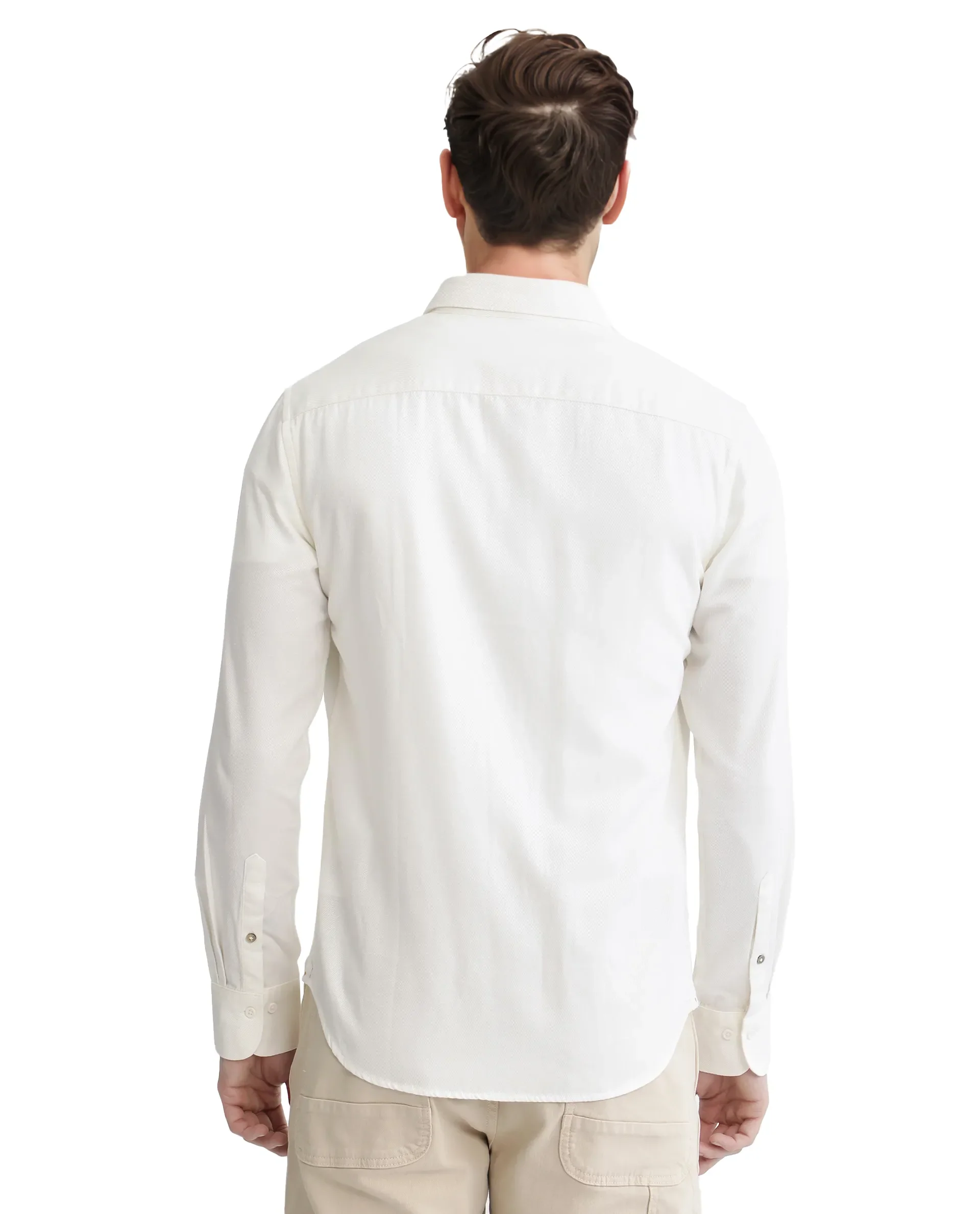 Rare Rabbit Men's Lyton-2 Off White Cotton Plain Regular Fit Full Sleeve Collared Shirt - Image 7