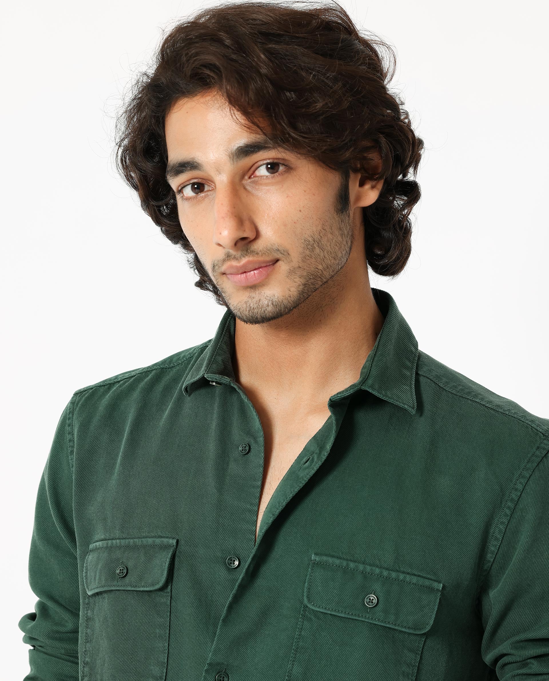 Rare Rabbit Men's Lyton Dark Green Cotton Plain Regular Fit Full Sleeve Spread Collar Shirt - Image 2