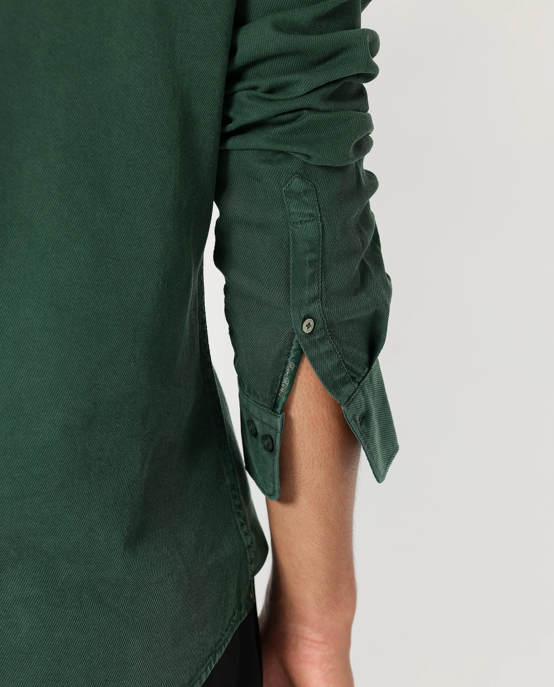 Rare Rabbit Men's Lyton Dark Green Cotton Plain Regular Fit Full Sleeve Spread Collar Shirt - Image 3