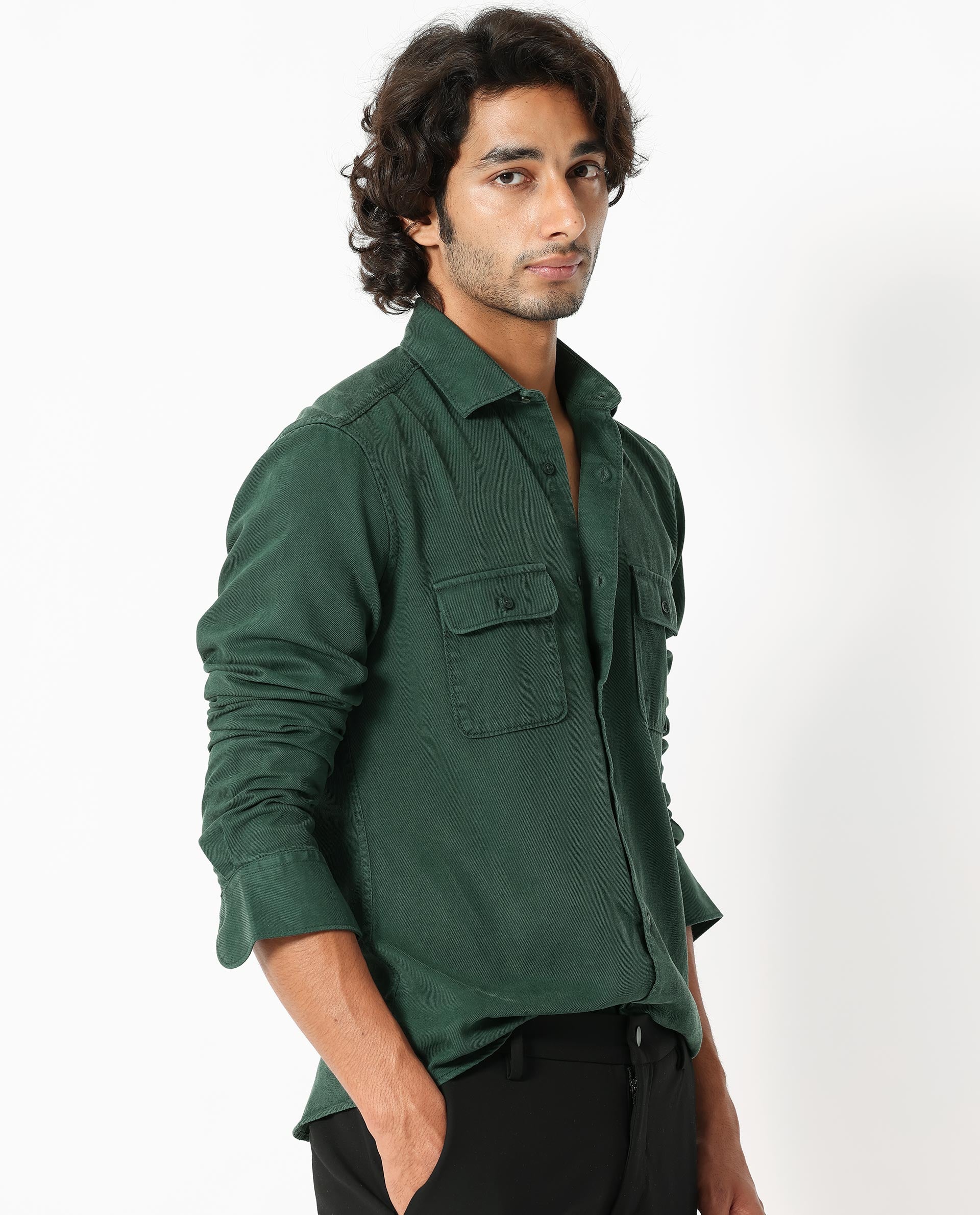 Rare Rabbit Men's Lyton Dark Green Cotton Plain Regular Fit Full Sleeve Spread Collar Shirt - Image 6