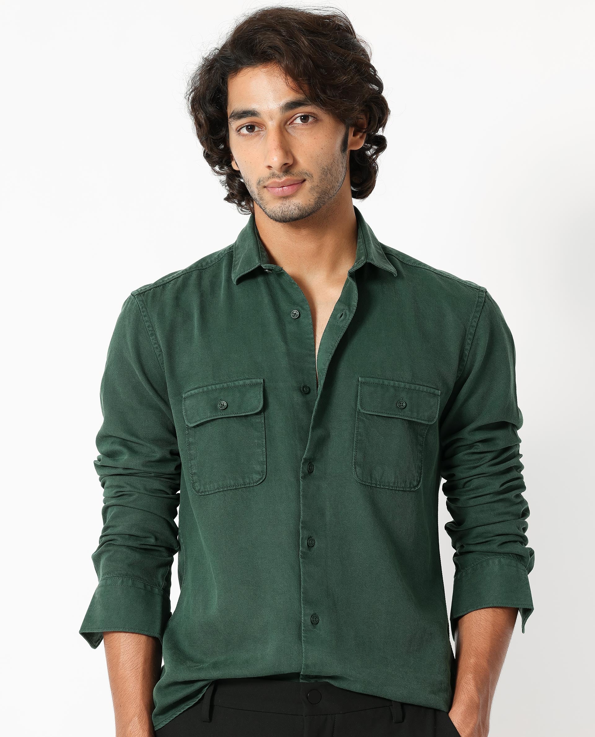 Rare Rabbit Men's Lyton Dark Green Cotton Plain Regular Fit Full Sleeve Spread Collar Shirt - Image 8
