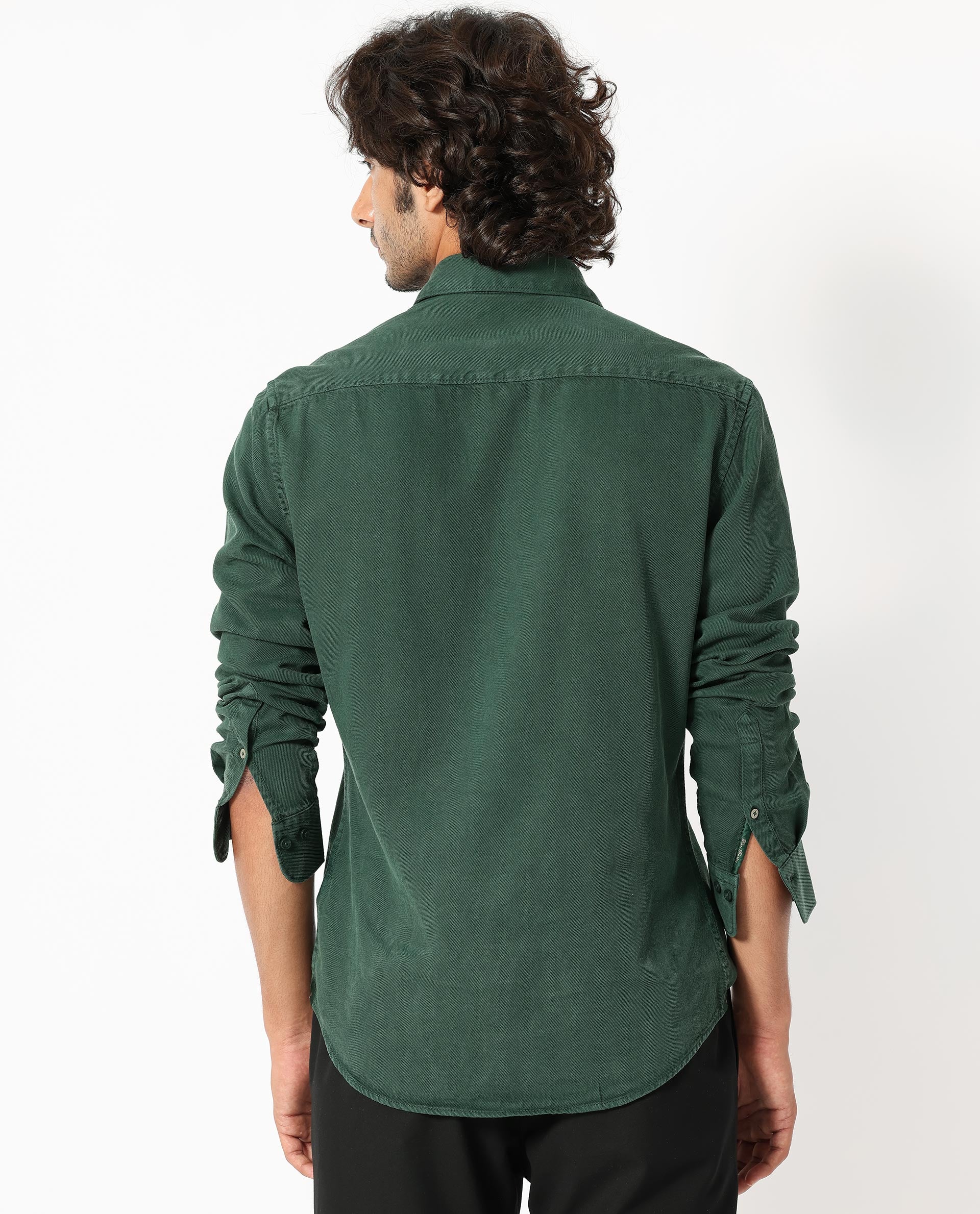 Rare Rabbit Men's Lyton Dark Green Cotton Plain Regular Fit Full Sleeve Spread Collar Shirt - Image 9