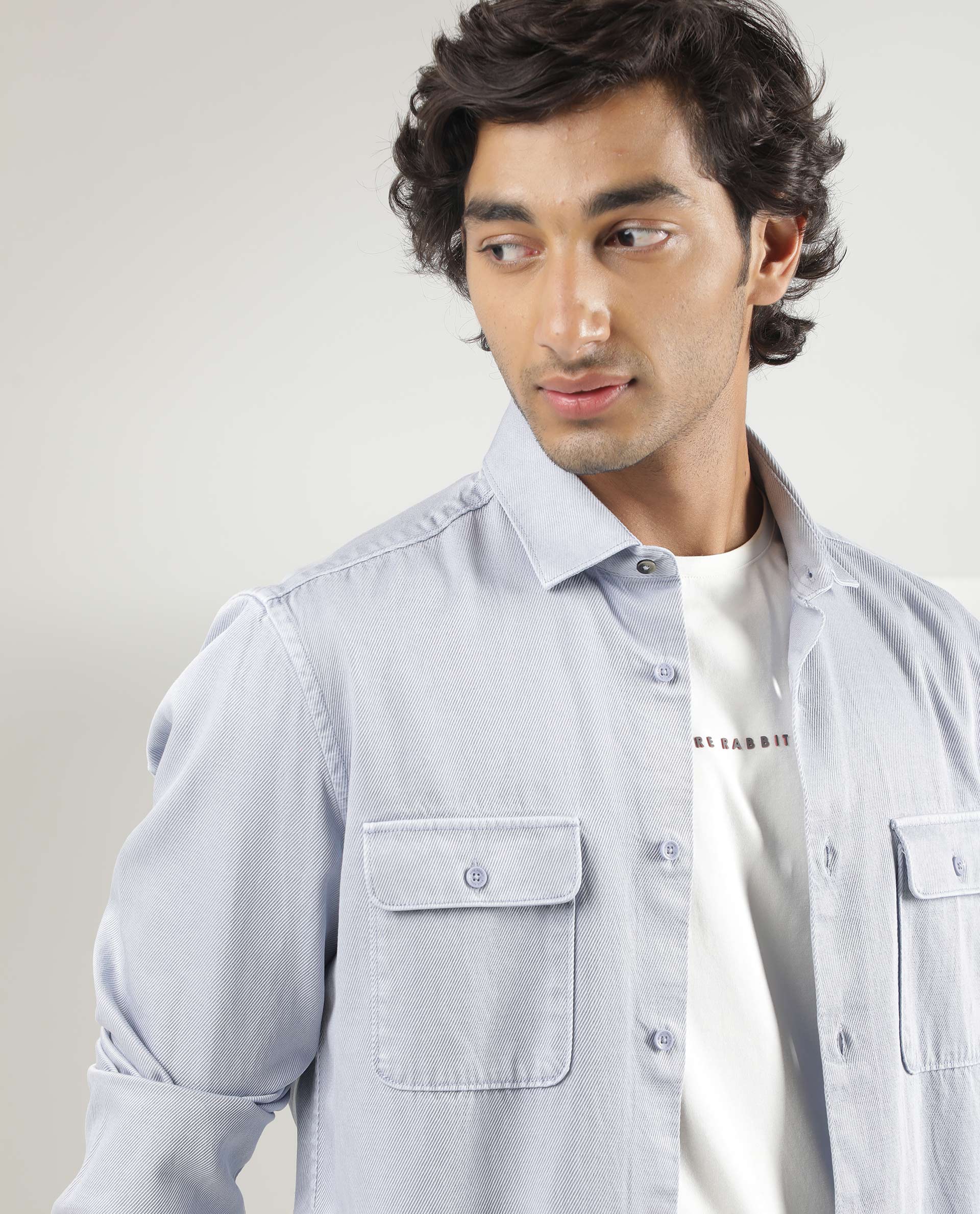 Rare Rabbit Men's Lyton Pastel Blue Cotton Plain Regular Fit Full Sleeve Collared Shirt - Image 2