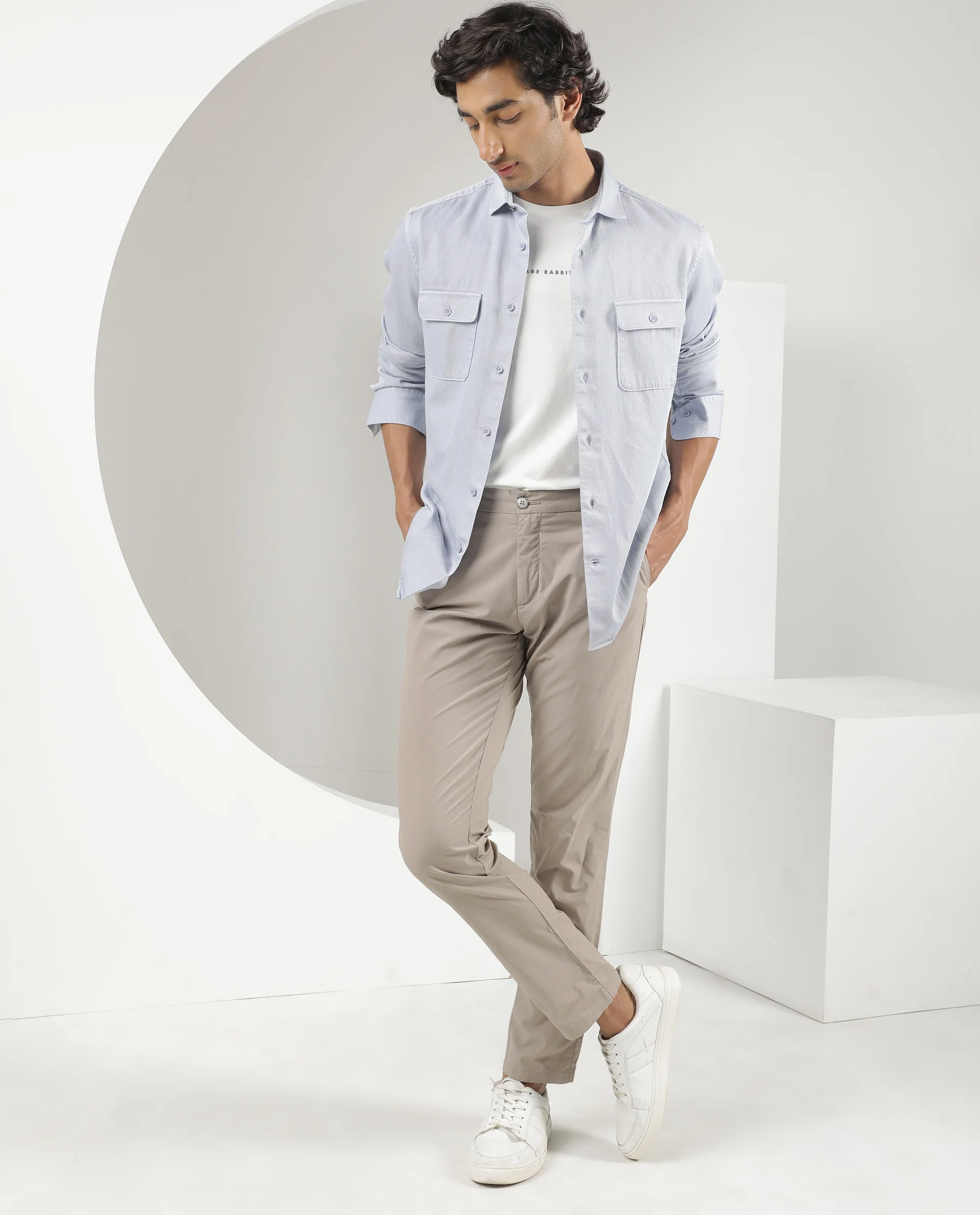 Rare Rabbit Men's Lyton Pastel Blue Cotton Plain Regular Fit Full Sleeve Collared Shirt - Image 3