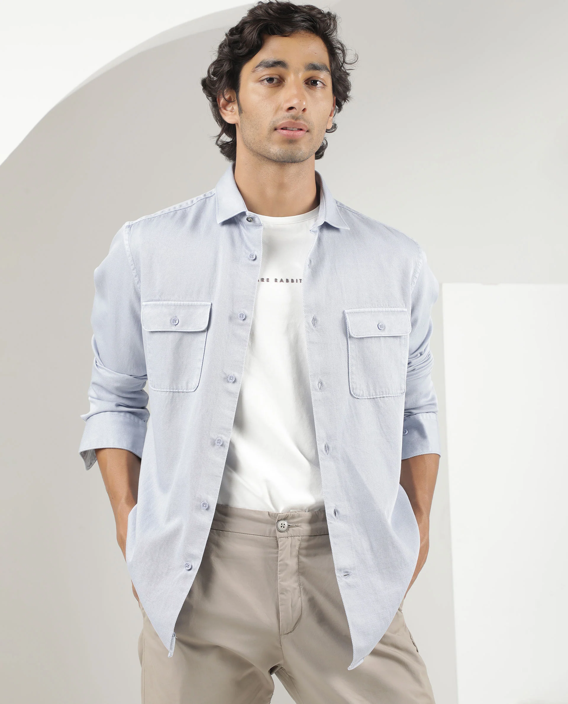 Rare Rabbit Men's Lyton Pastel Blue Cotton Plain Regular Fit Full Sleeve Collared Shirt - Image 4