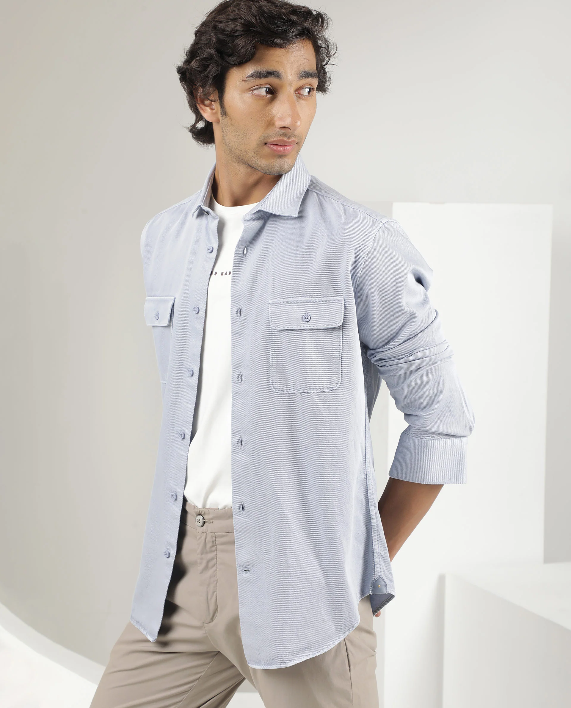 Rare Rabbit Men's Lyton Pastel Blue Cotton Plain Regular Fit Full Sleeve Collared Shirt - Image 6