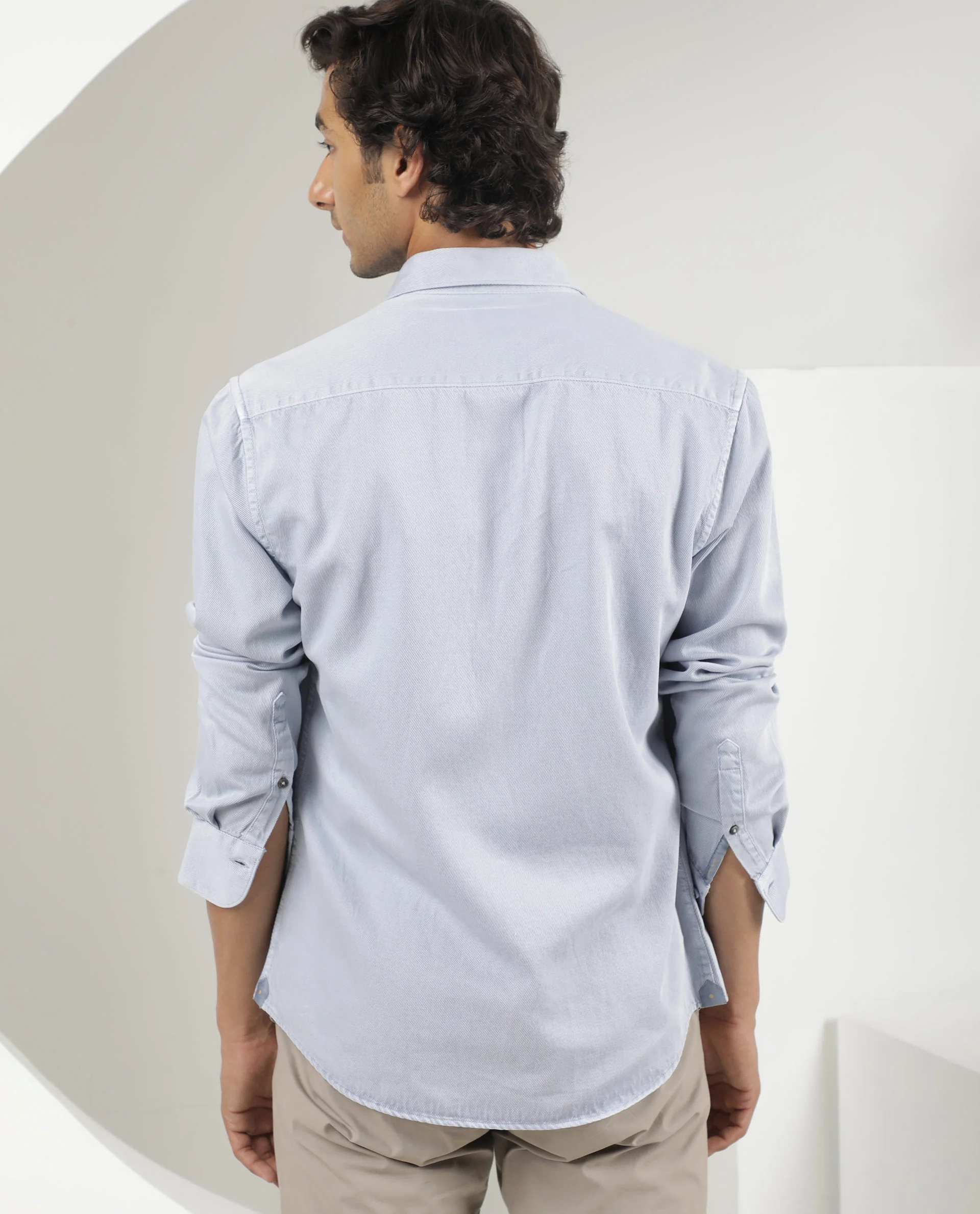 Rare Rabbit Men's Lyton Pastel Blue Cotton Plain Regular Fit Full Sleeve Collared Shirt - Image 8