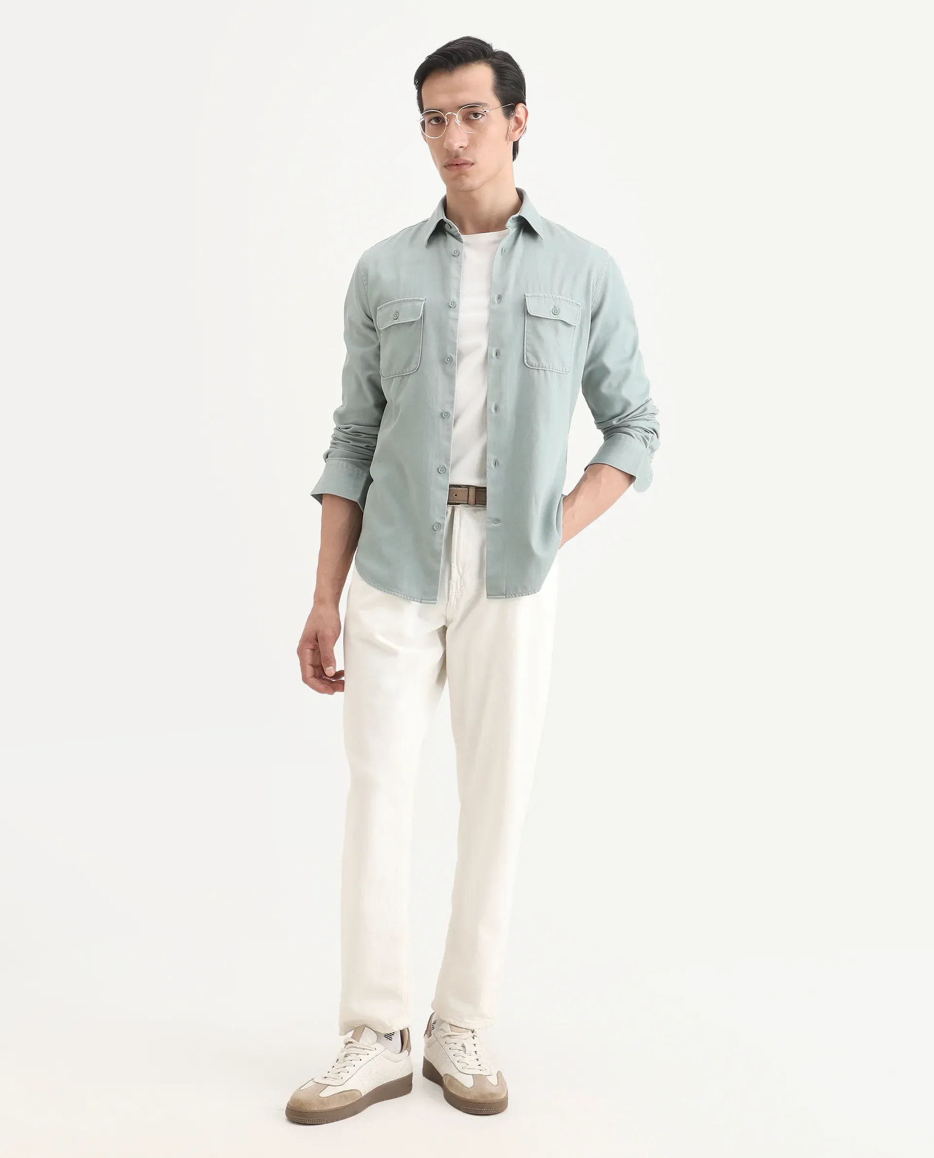 Rare Rabbit Men's Lyton-Ss26 Dusky Green Cotton Blend Fabric Full Sleeve Spread Collar Regular Fit Plain Shirt - Image 2