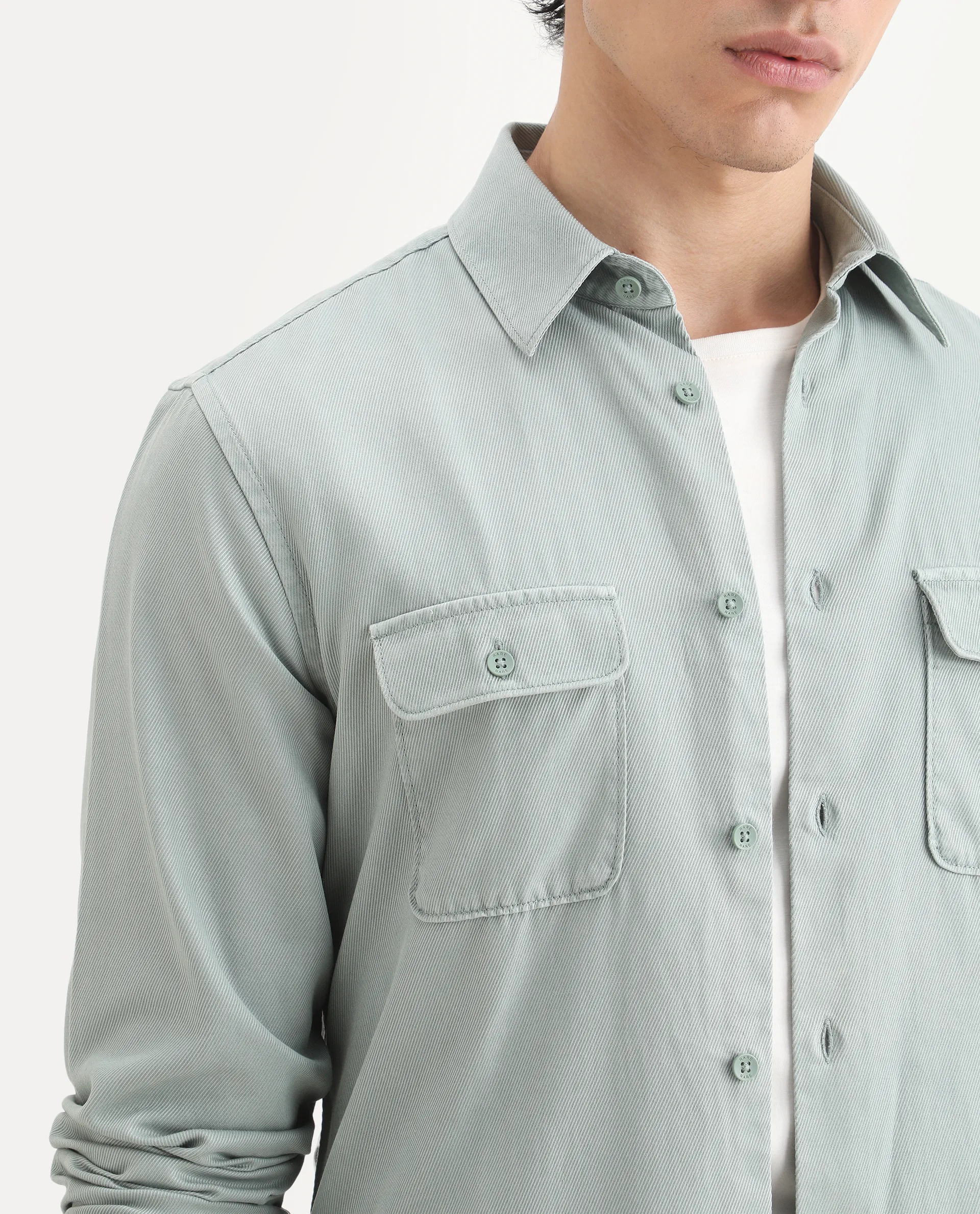 Rare Rabbit Men's Lyton-Ss26 Dusky Green Cotton Blend Fabric Full Sleeve Spread Collar Regular Fit Plain Shirt - Image 4