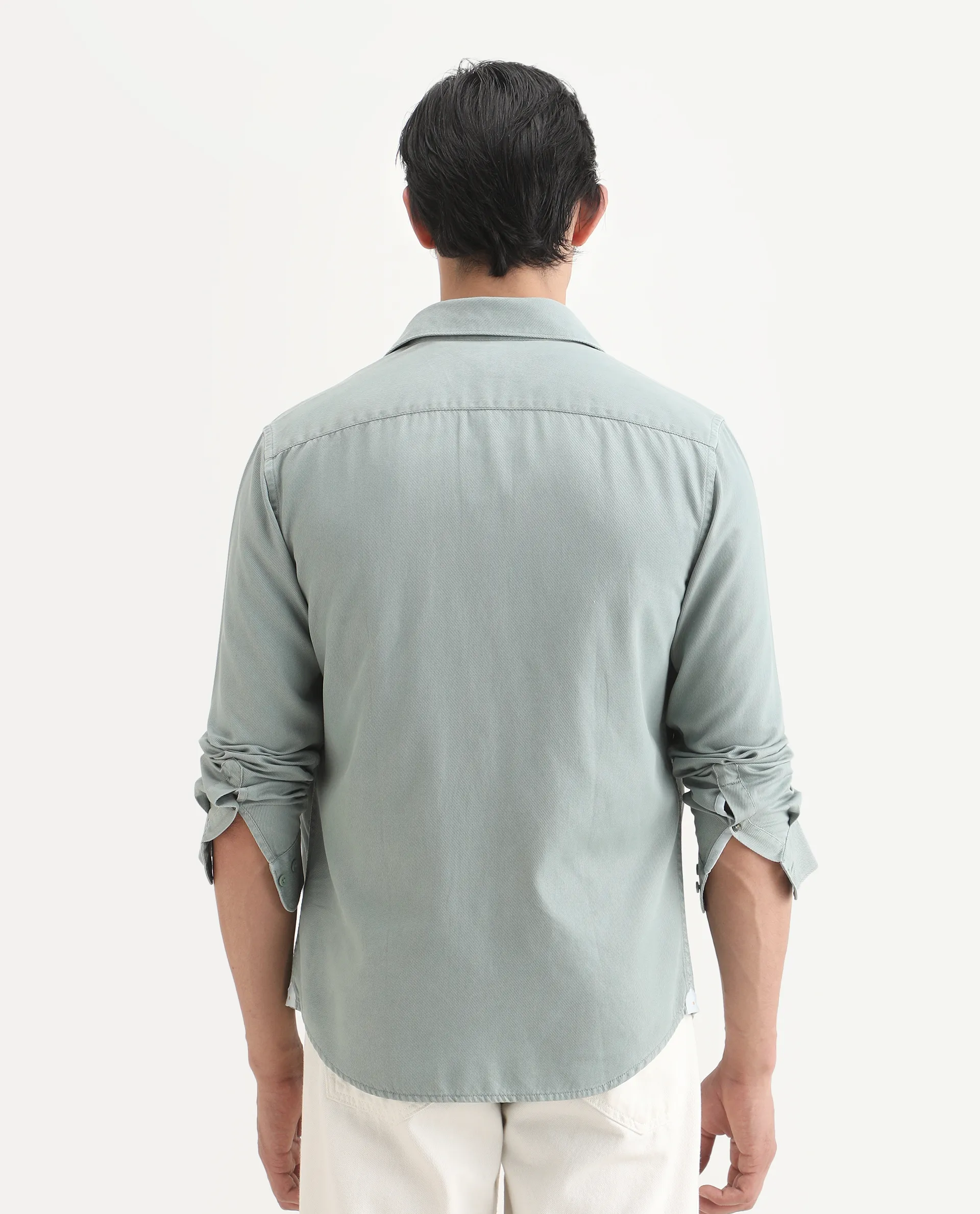 Rare Rabbit Men's Lyton-Ss26 Dusky Green Cotton Blend Fabric Full Sleeve Spread Collar Regular Fit Plain Shirt - Image 7