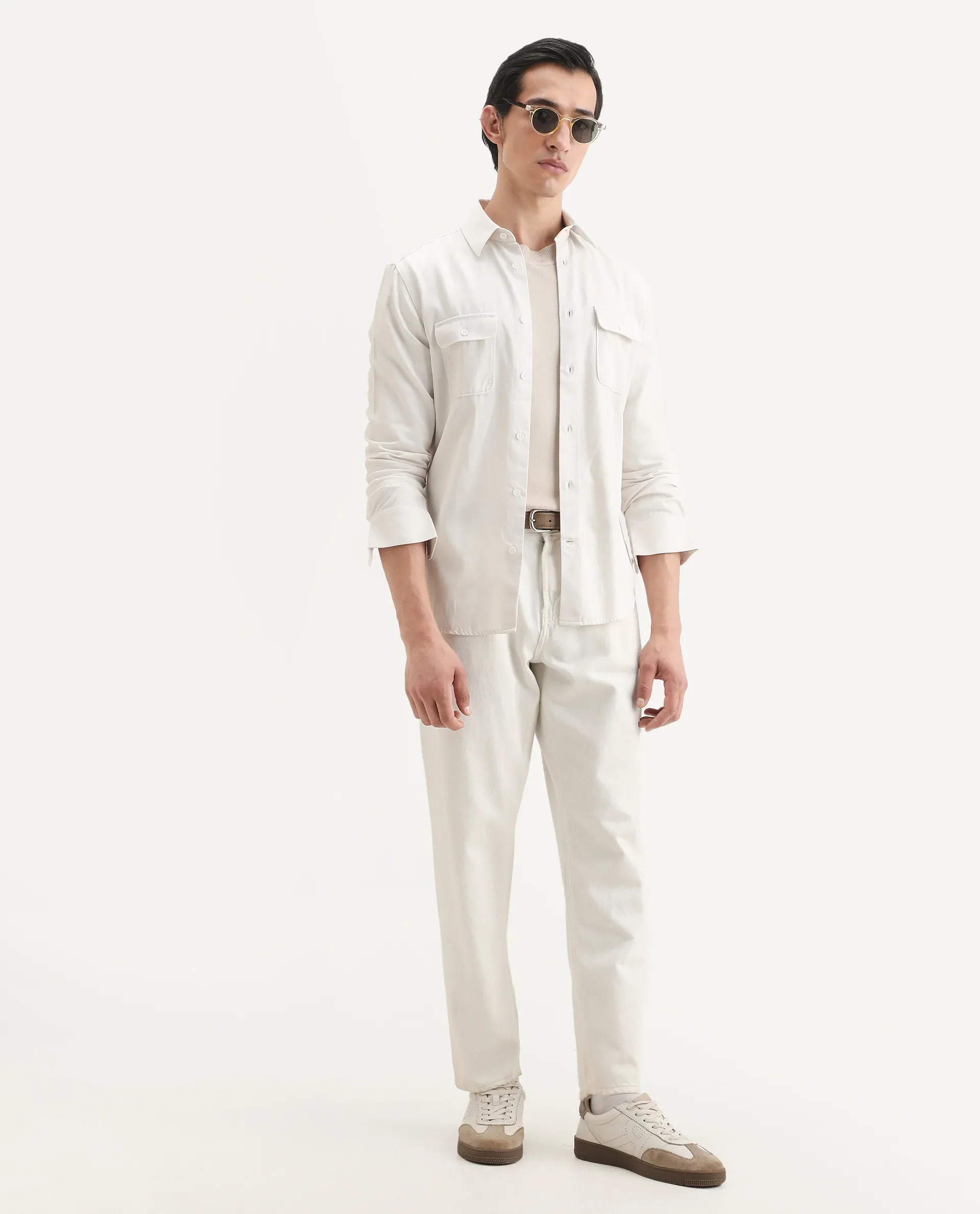 Rare Rabbit Men's Lyton-Ss26 Off White Cotton Blend Fabric Full Sleeve Spread Collar Regular Fit Plain Shirt - Image 2