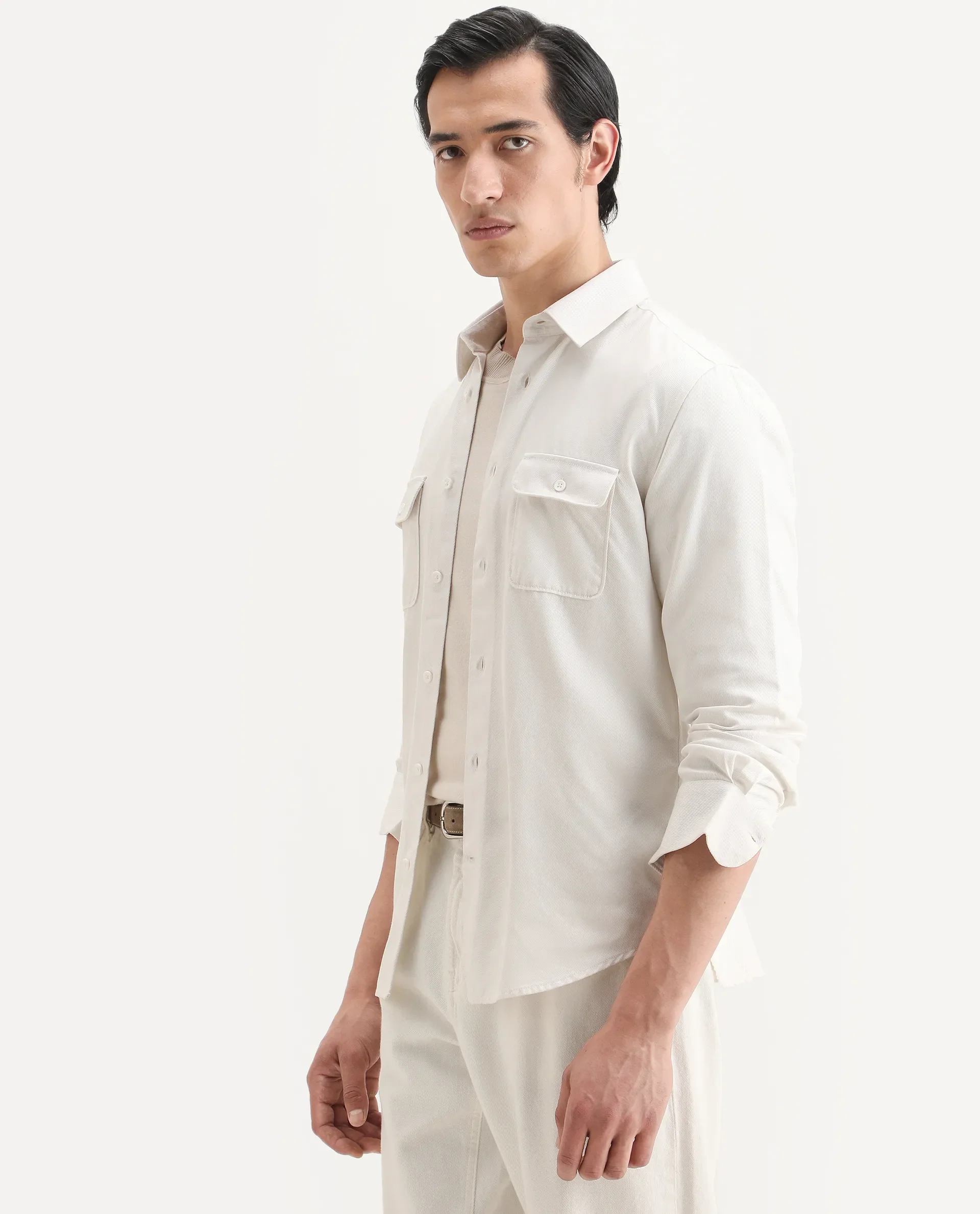 Rare Rabbit Men's Lyton-Ss26 Off White Cotton Blend Fabric Full Sleeve Spread Collar Regular Fit Plain Shirt - Image 5