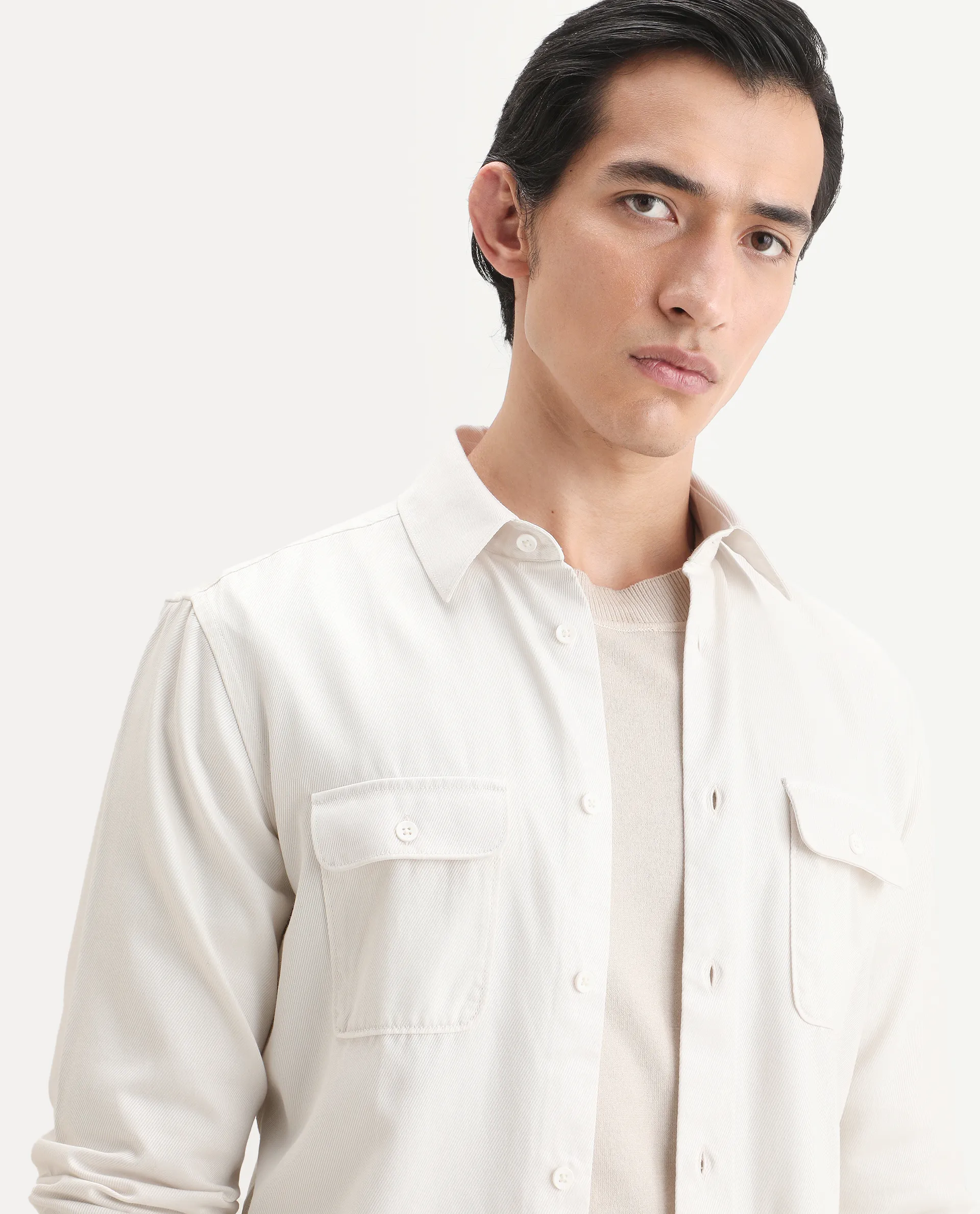 Rare Rabbit Men's Lyton-Ss26 Off White Cotton Blend Fabric Full Sleeve Spread Collar Regular Fit Plain Shirt - Image 7