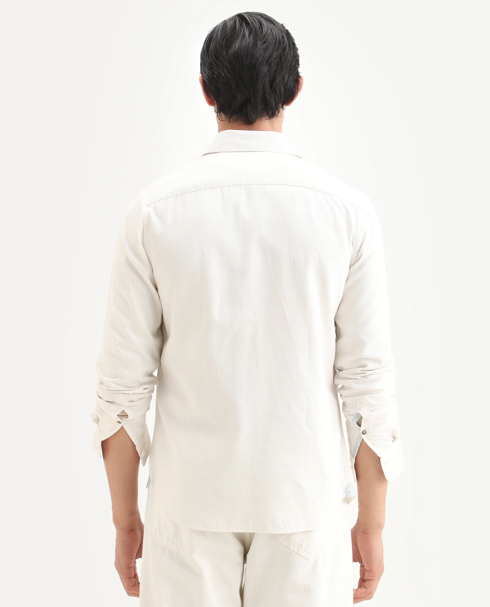 Rare Rabbit Men's Lyton-Ss26 Off White Cotton Blend Fabric Full Sleeve Spread Collar Regular Fit Plain Shirt - Image 8