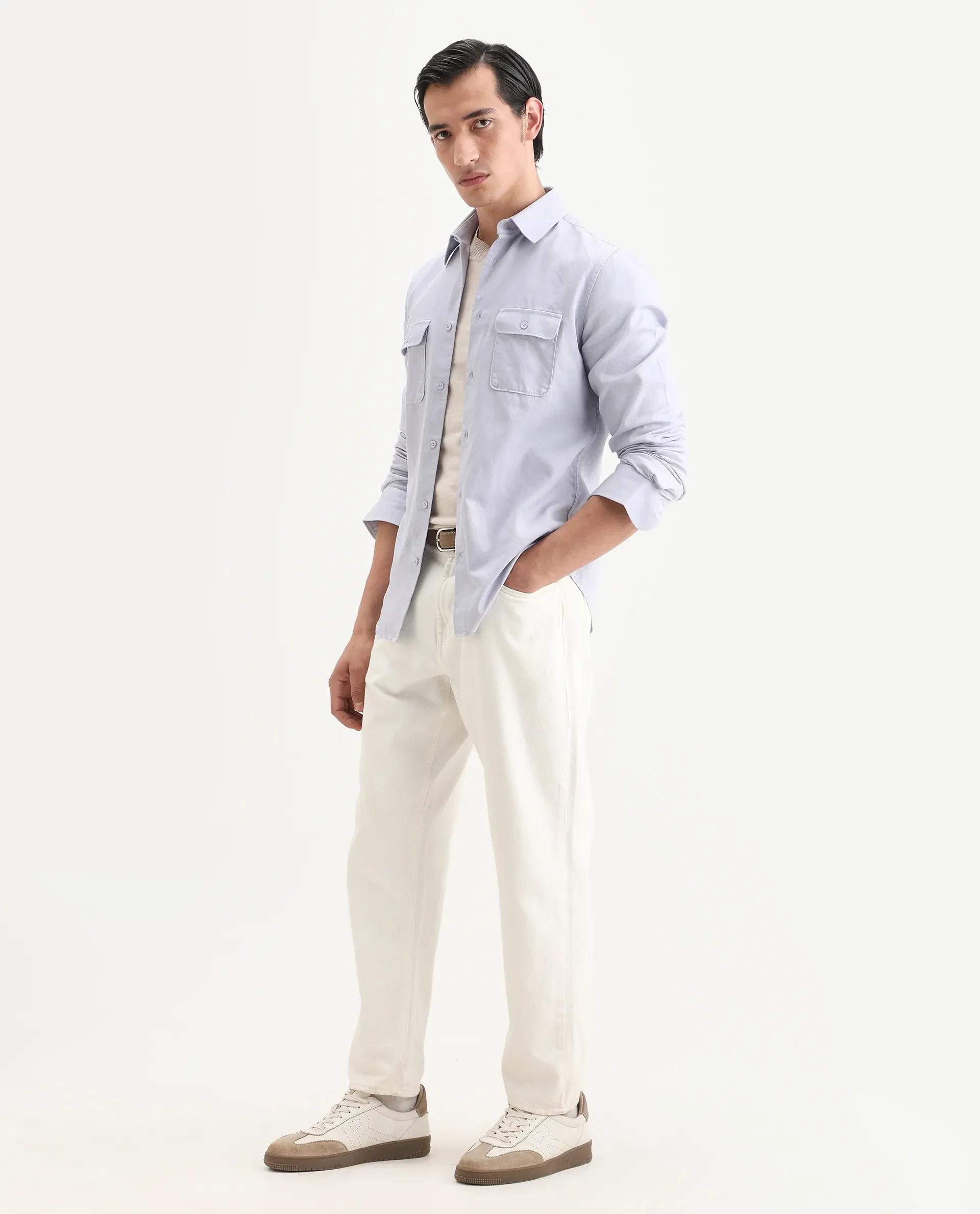 Rare Rabbit Men's Lyton-Ss26 Pastel Blue Cotton Blend Fabric Full Sleeve Spread Collar Regular Fit Plain Shirt - Image 2