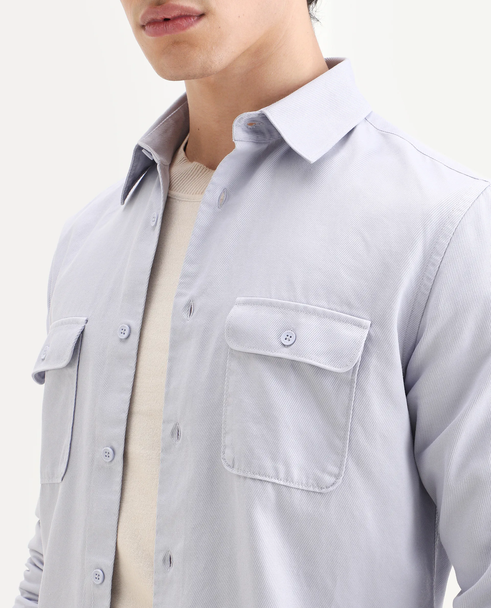 Rare Rabbit Men's Lyton-Ss26 Pastel Blue Cotton Blend Fabric Full Sleeve Spread Collar Regular Fit Plain Shirt - Image 4