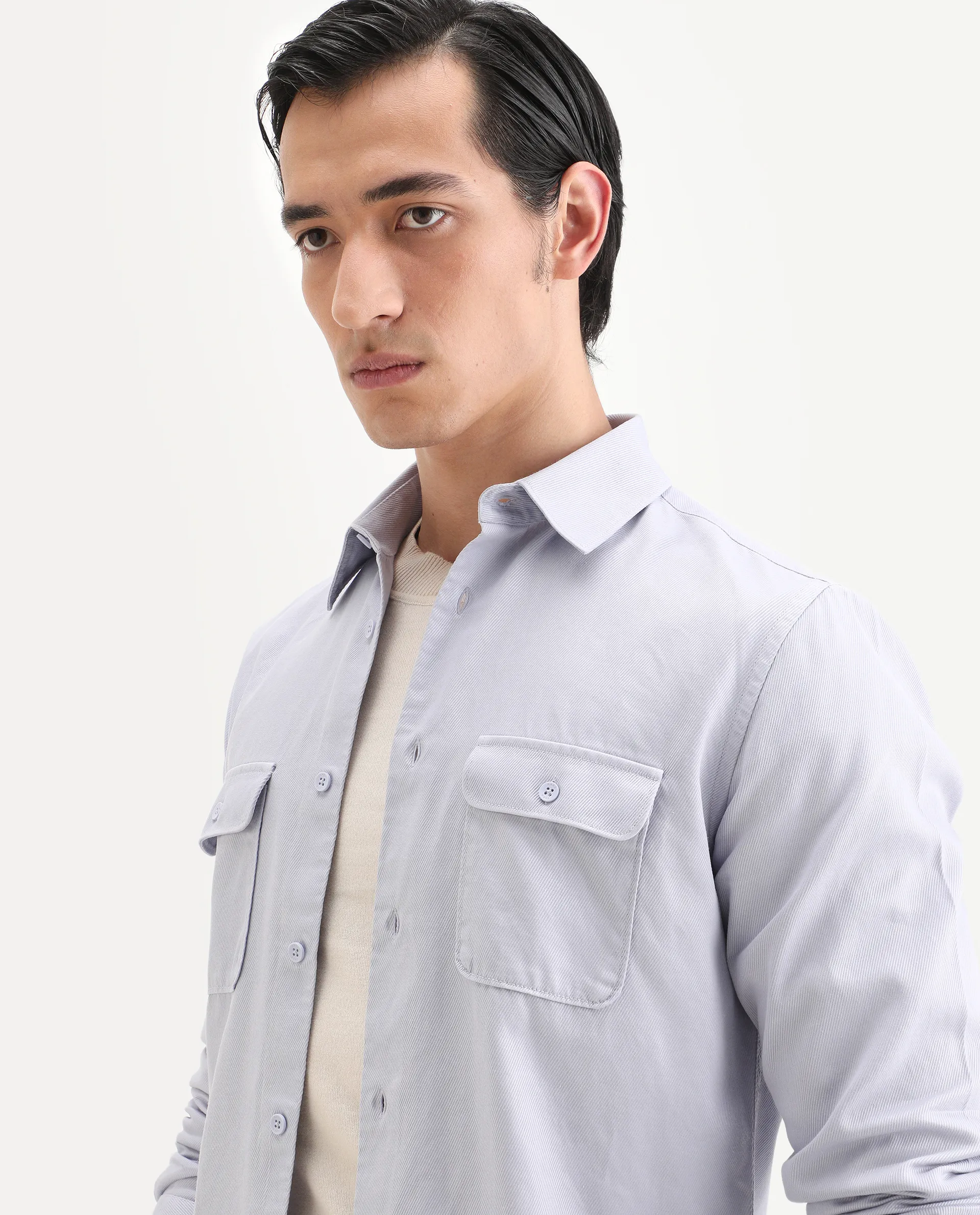 Rare Rabbit Men's Lyton-Ss26 Pastel Blue Cotton Blend Fabric Full Sleeve Spread Collar Regular Fit Plain Shirt - Image 5