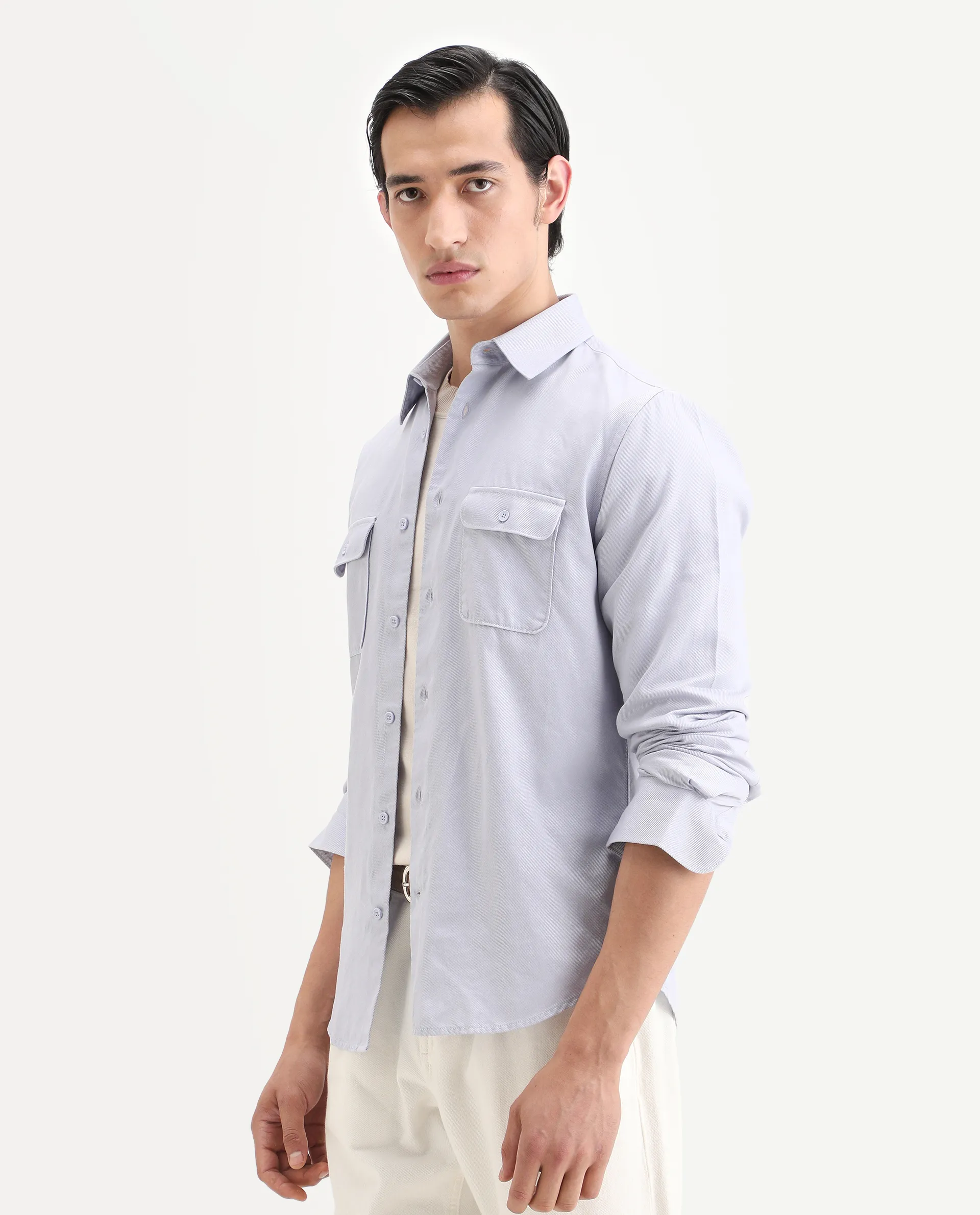 Rare Rabbit Men's Lyton-Ss26 Pastel Blue Cotton Blend Fabric Full Sleeve Spread Collar Regular Fit Plain Shirt - Image 6